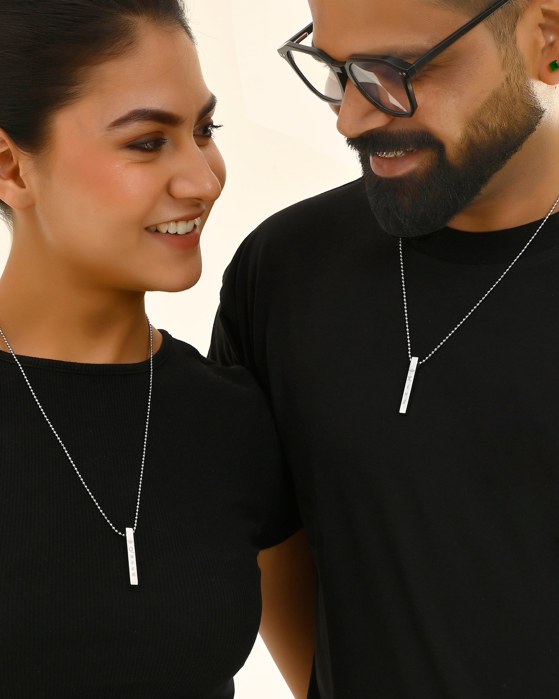VOJ Silver Plated Couple King & Queen Chain Set 