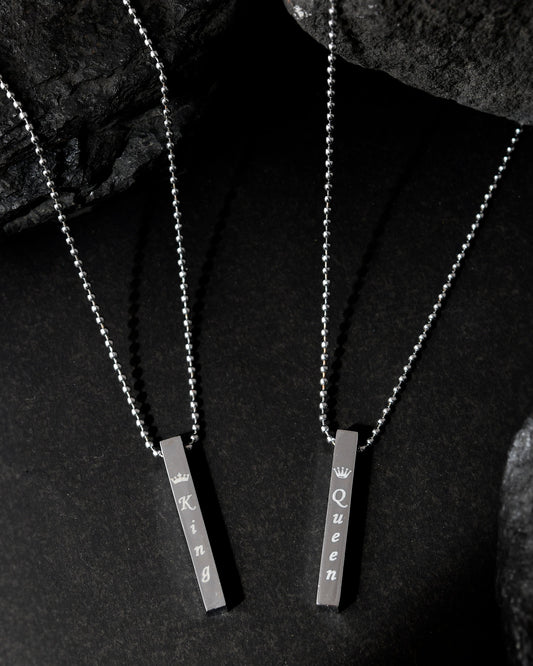 VOJ Silver Plated Couple King & Queen Chain Set 