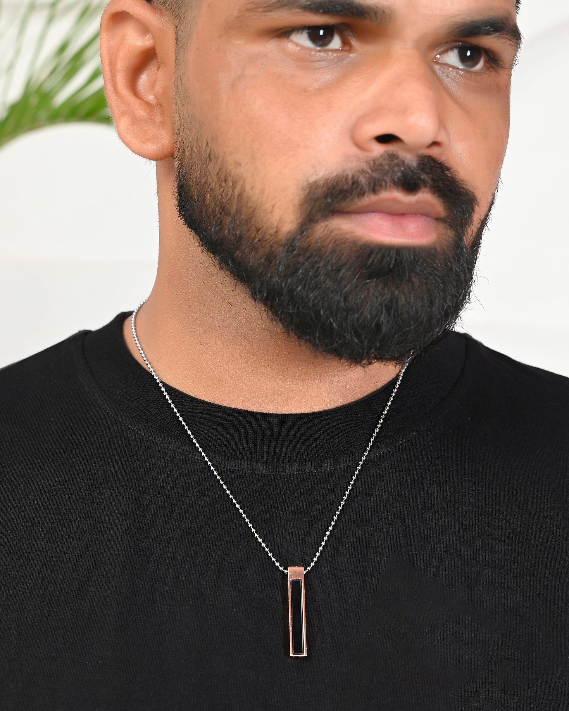 VOJ Silver Plated Men Chain With Rectangular Shaped Pendent 