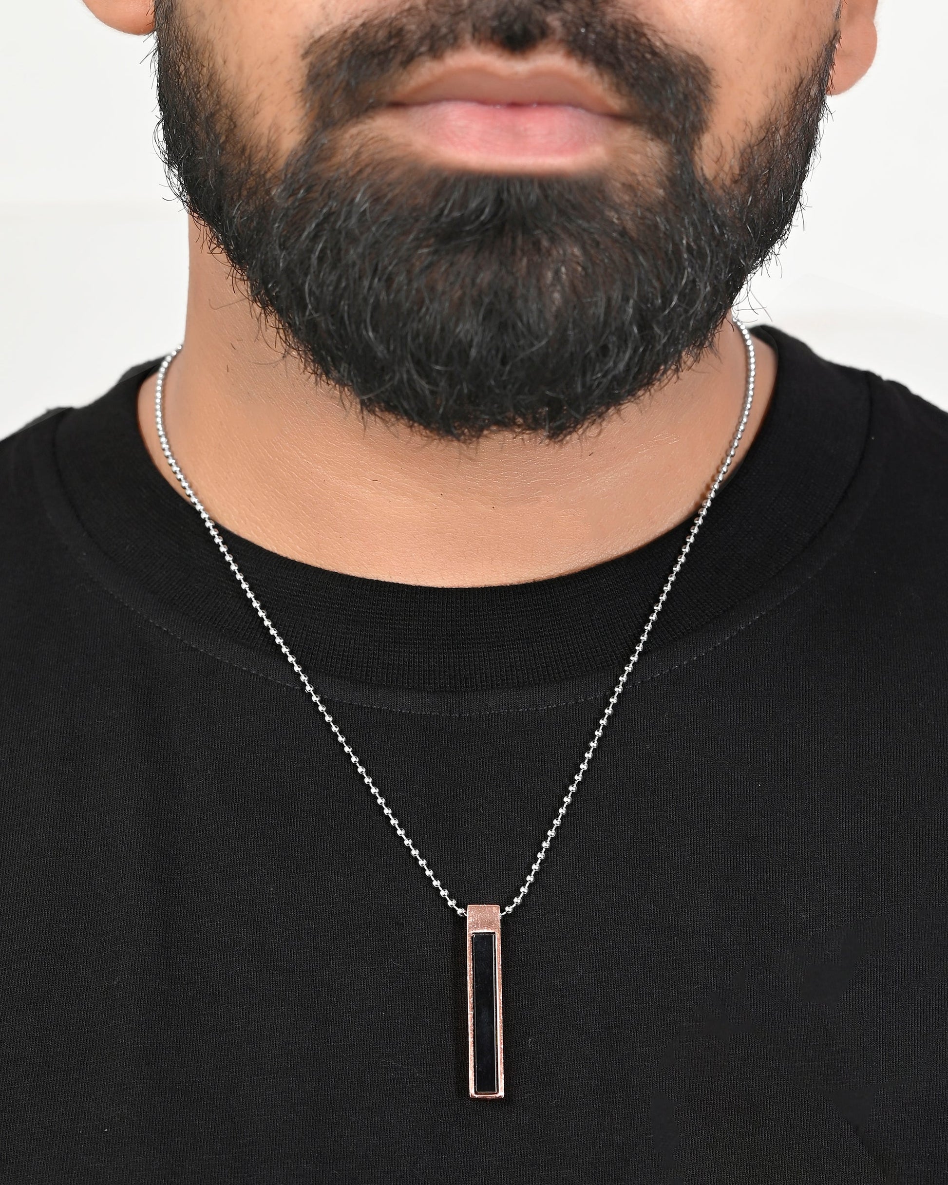 VOJ Silver Plated Men Chain With Rectangular Shaped Pendent 