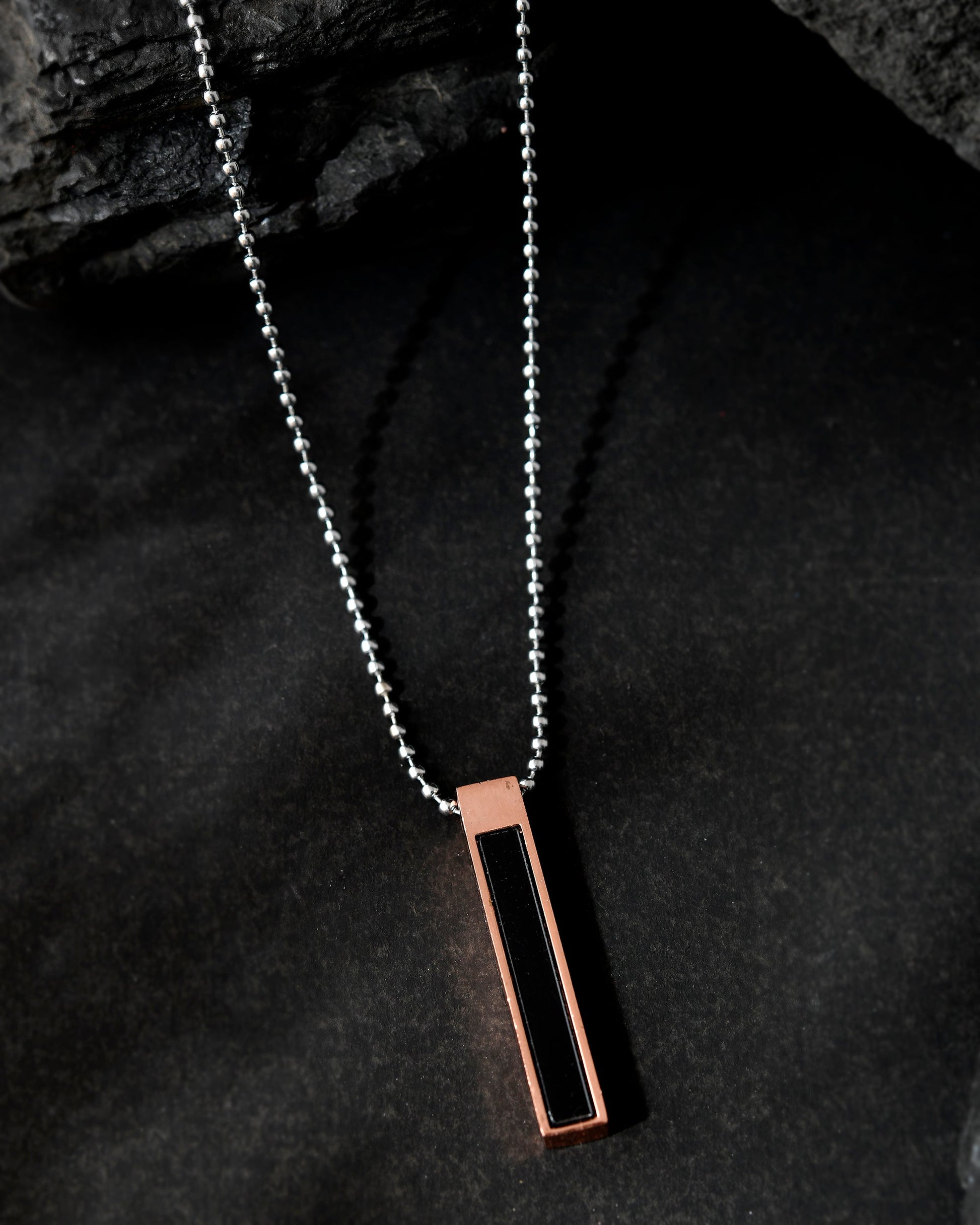 VOJ Silver Plated Men Chain With Rectangular Shaped Pendent 
