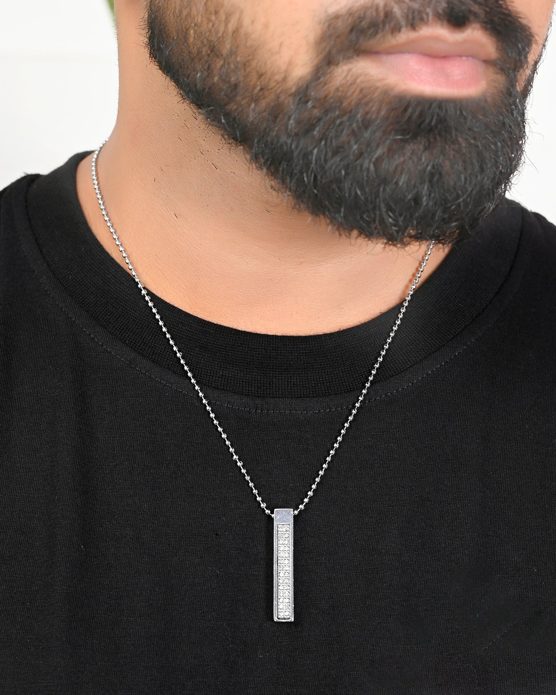 VOJ Silver Plated Men Chain With Rectangular Shaped AD Stone Studded Pendent 