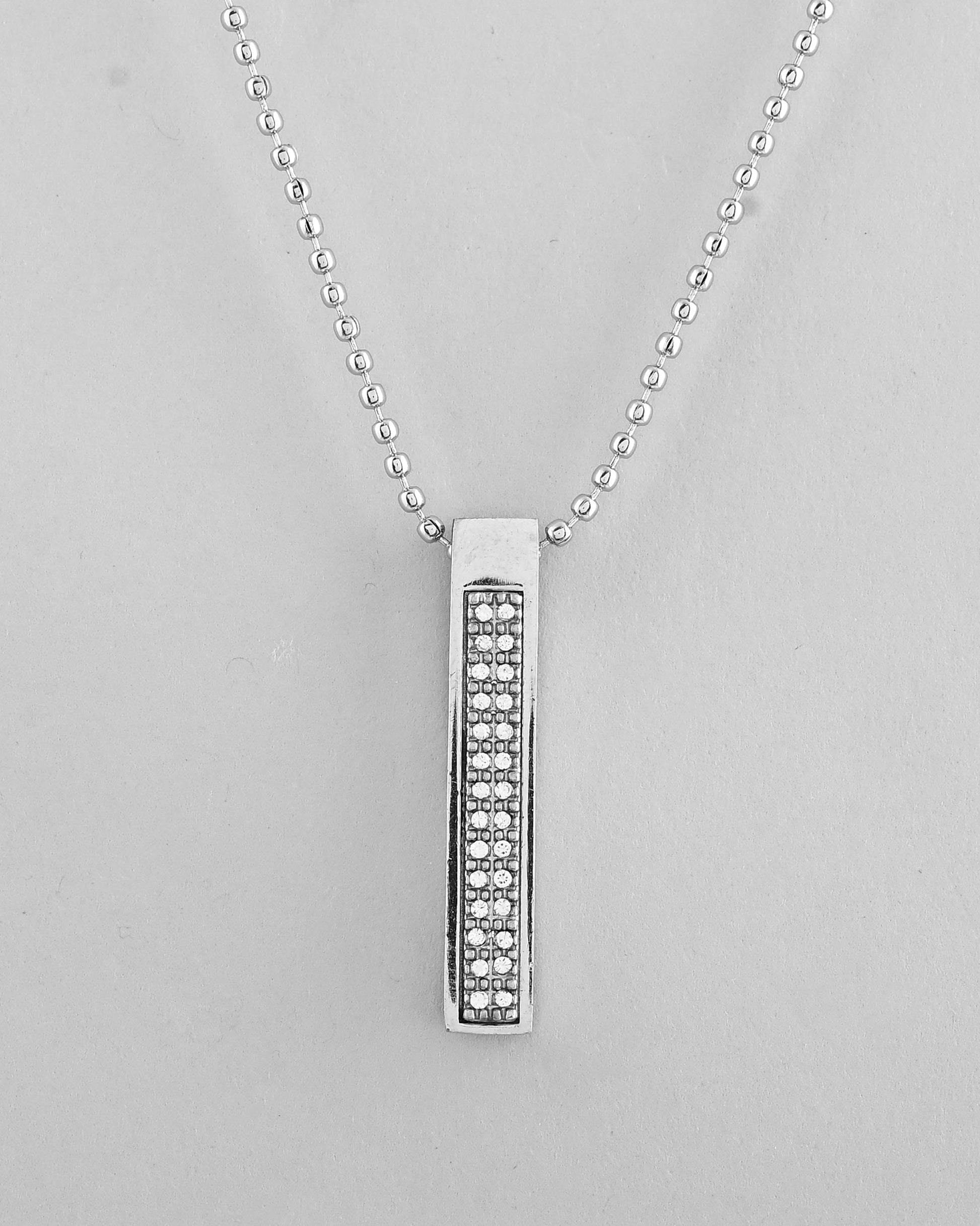 VOJ Silver Plated Men Chain With Rectangular Shaped AD Stone Studded Pendent 