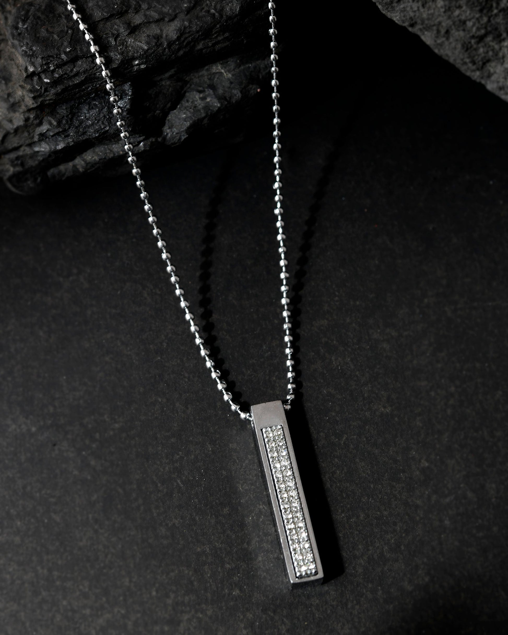 VOJ Silver Plated Men Chain With Rectangular Shaped AD Stone Studded Pendent 