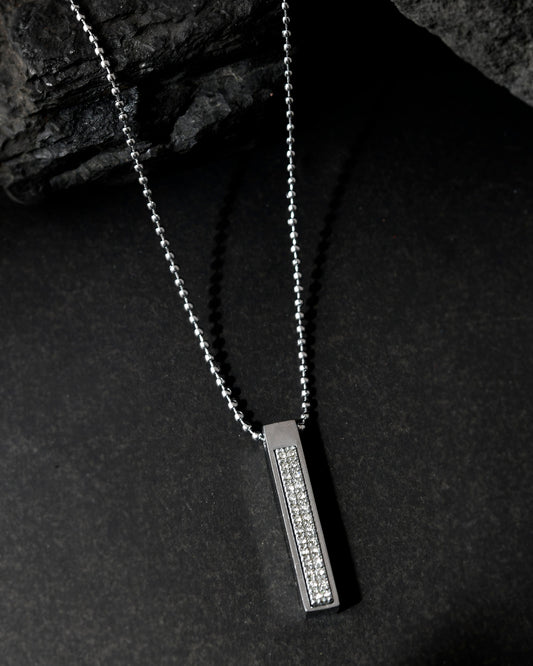 VOJ Silver Plated Men Chain With Rectangular Shaped AD Stone Studded Pendent 