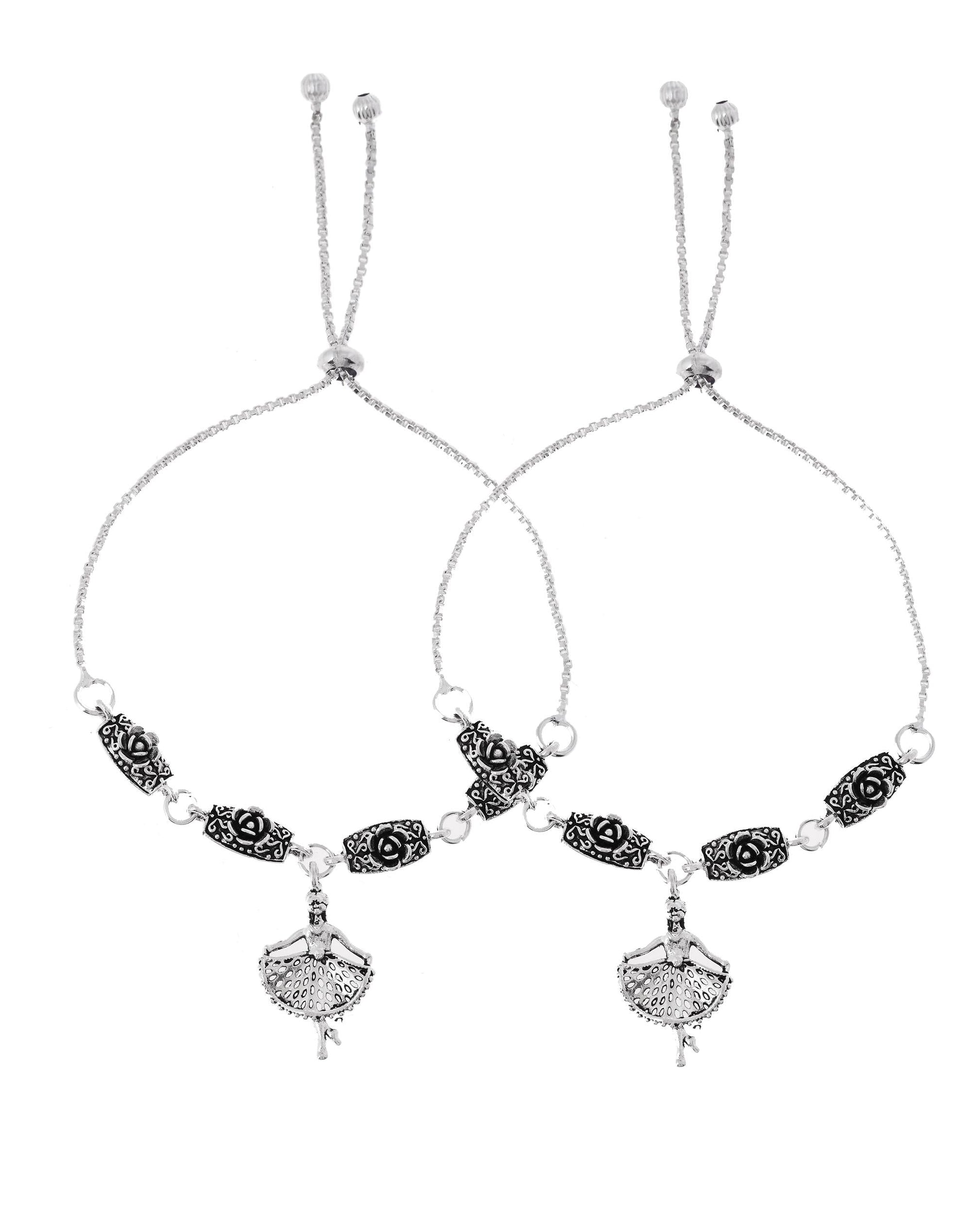 VOJ Set of 2 Silver Plated Dancing Girl Anklet 