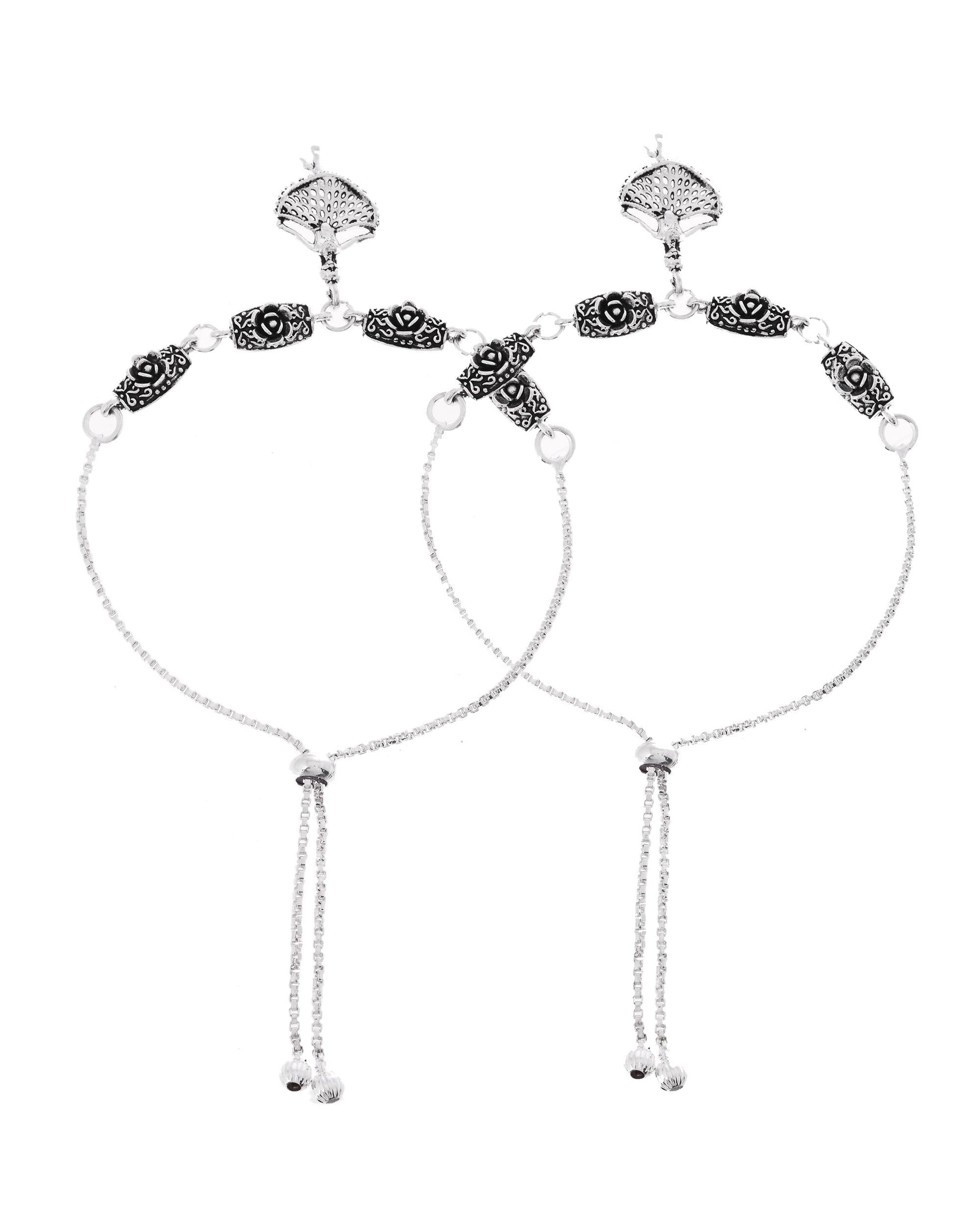 VOJ Set of 2 Silver Plated Dancing Girl Anklet 