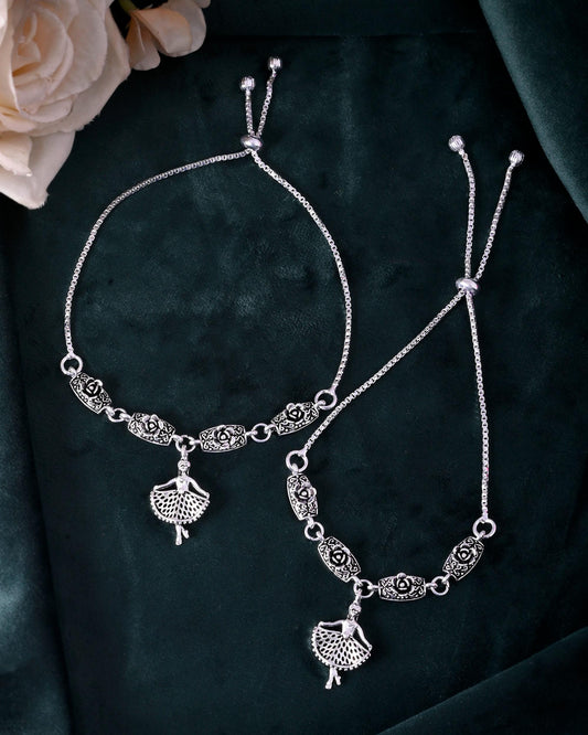 VOJ Set of 2 Silver Plated Dancing Girl Anklet 