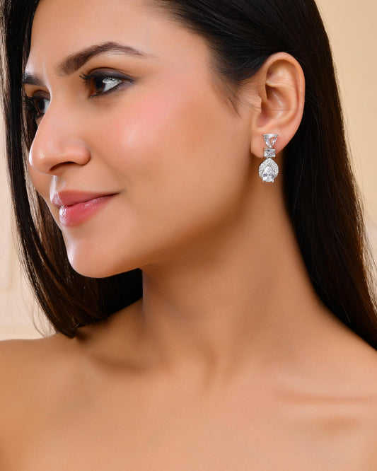 VOJ Silver Plated Ad Stone Studded Drop Earrings VOJ (Valley Of Jewellery)