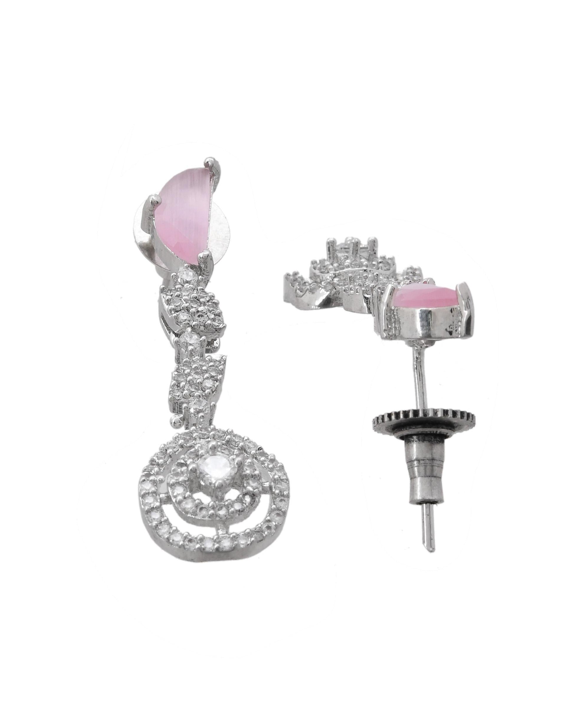 VOJ Silver Plated Pink And Ad Stone Studded Drop Earrings VOJ (Valley Of Jewellery)