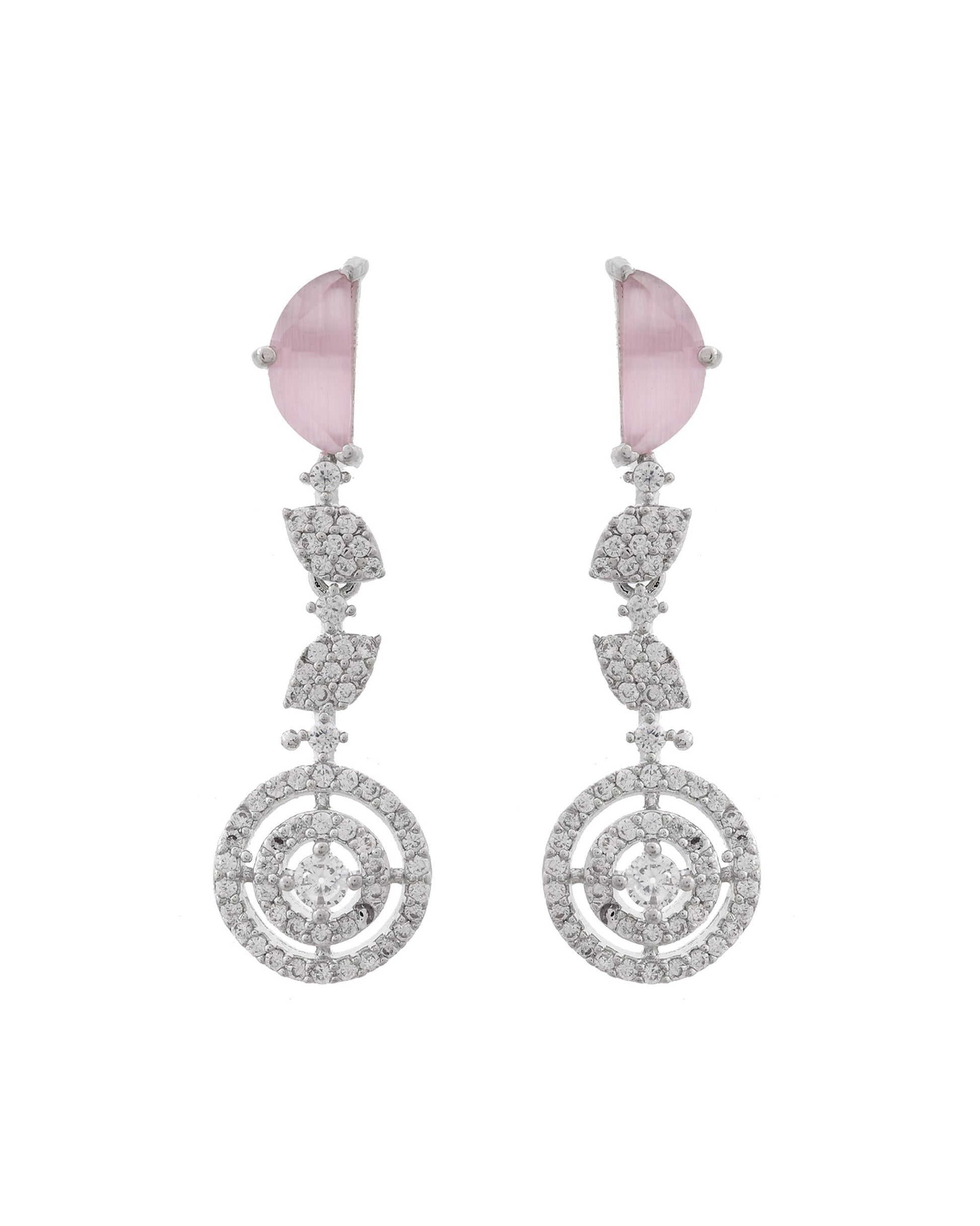 VOJ Silver Plated Pink And Ad Stone Studded Drop Earrings VOJ (Valley Of Jewellery)