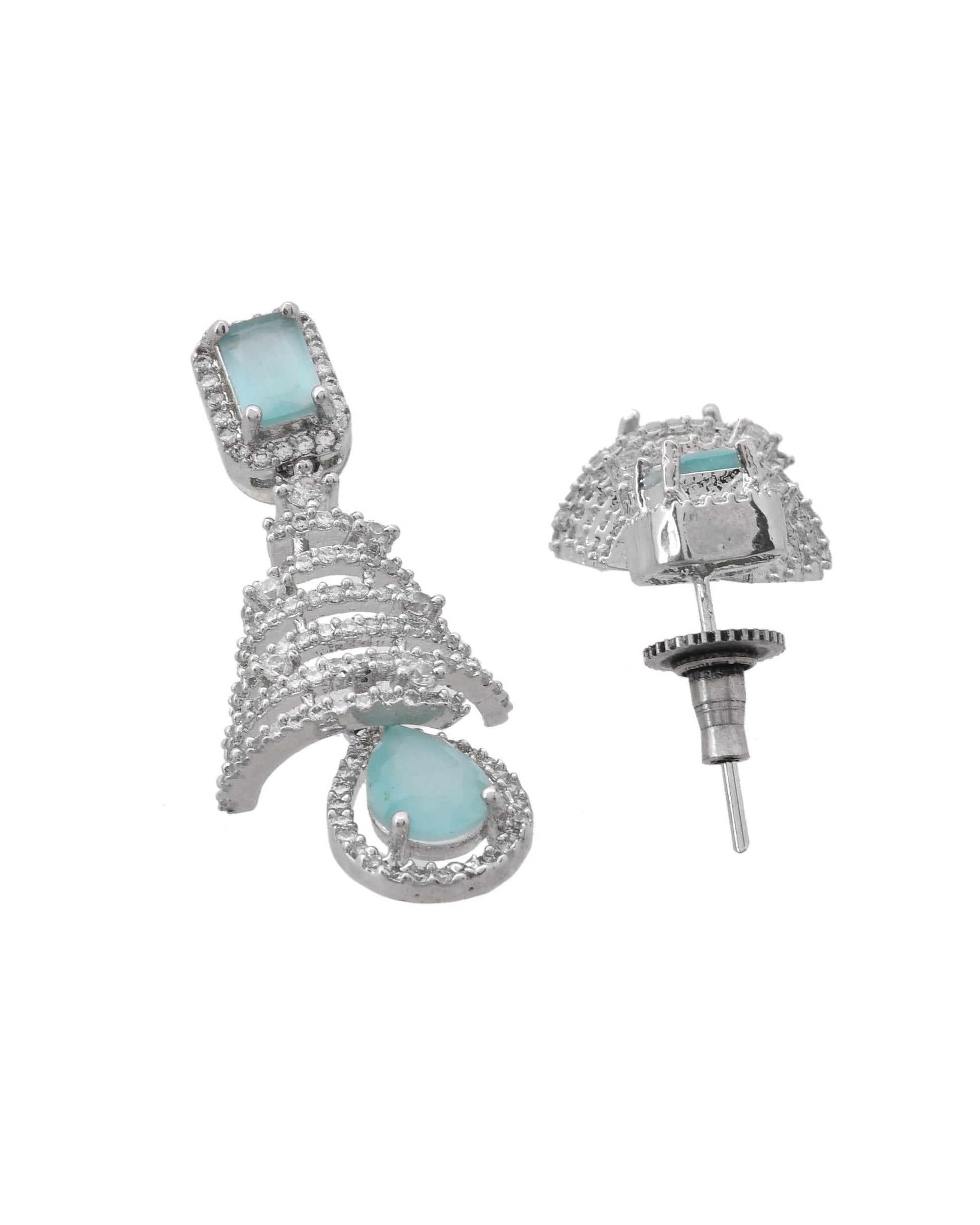 VOJ Silver Plated Mint Green Ad Stone Studded Dome Shaped Earrings VOJ (Valley Of Jewellery)