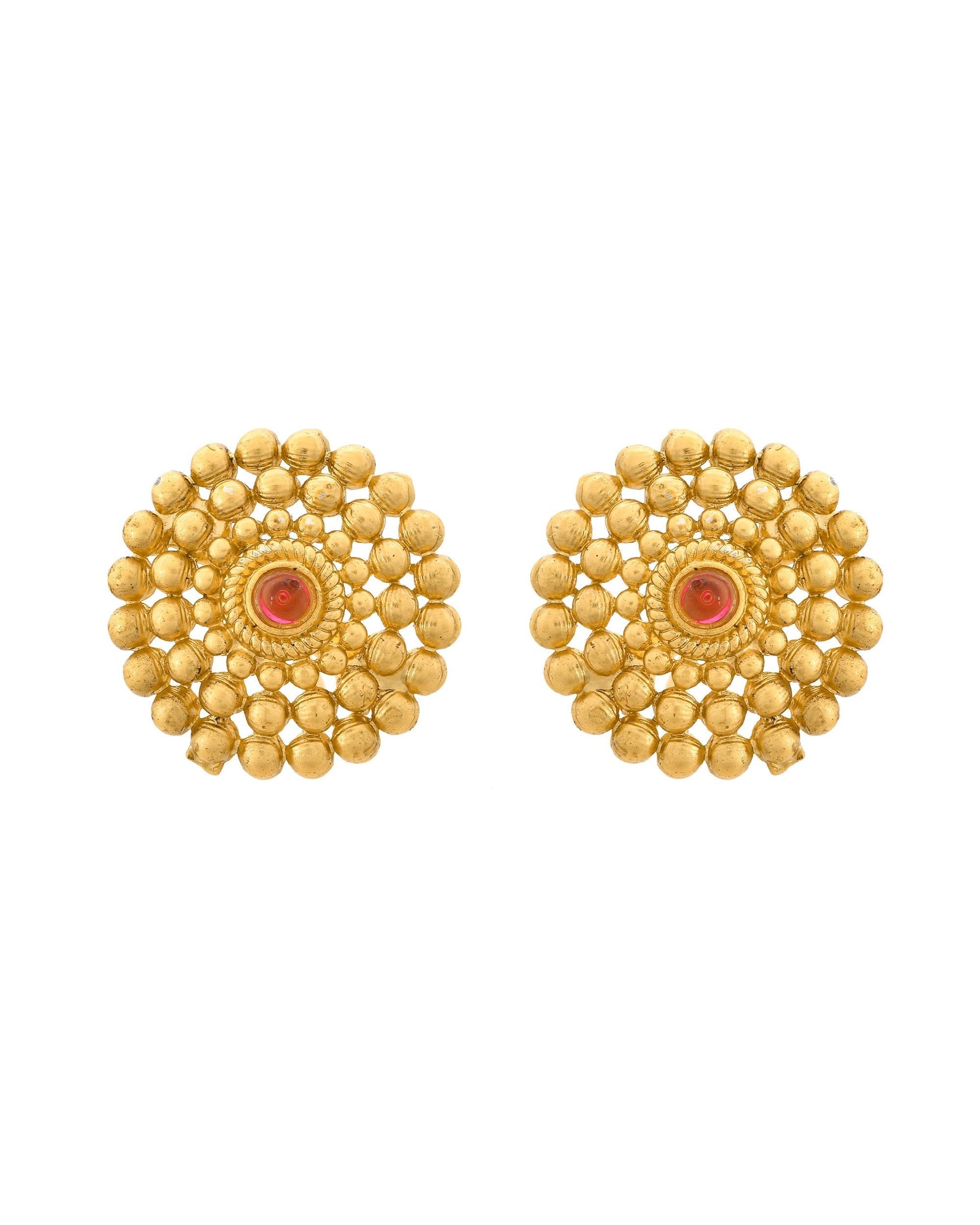 VOJ Gold-Polished Circular Designed Necklace With Earrings Set - Swadesiicart