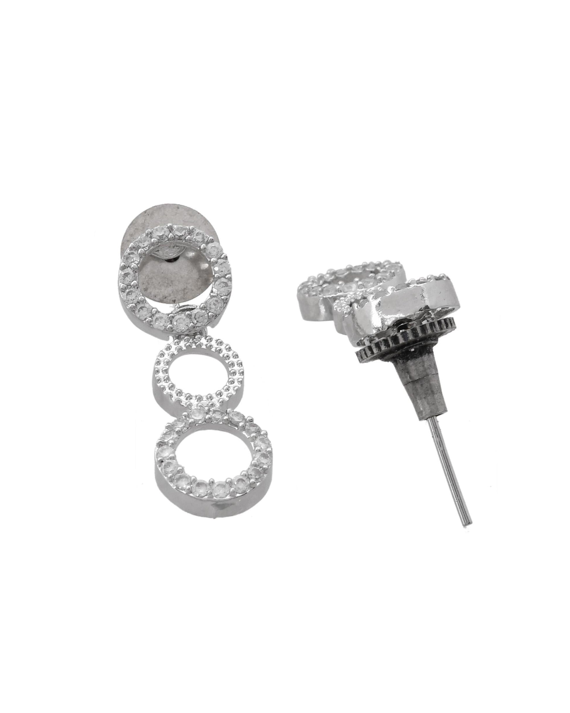 VOJ Silver Plated Ad Stone Studded Round Shaped Necklace And Earrings Set VOJ (Valley Of Jewellery)