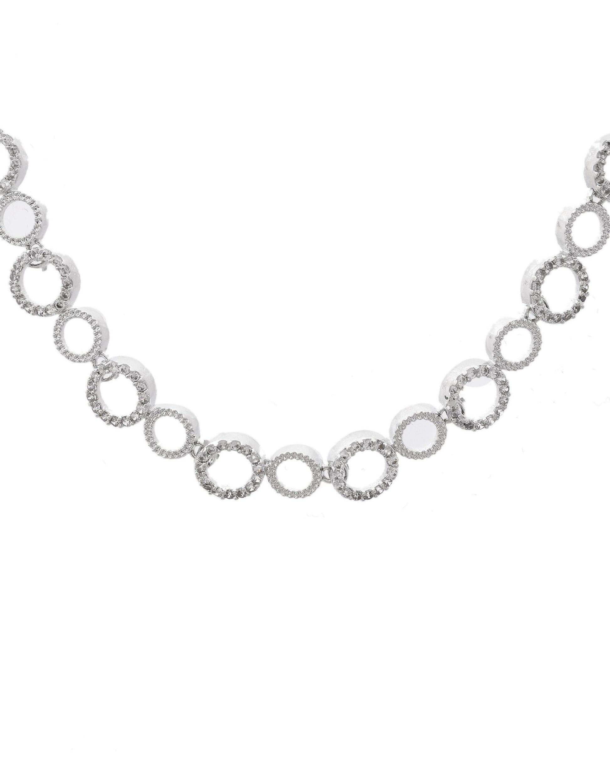 VOJ Silver Plated Ad Stone Studded Round Shaped Necklace And Earrings Set VOJ (Valley Of Jewellery)