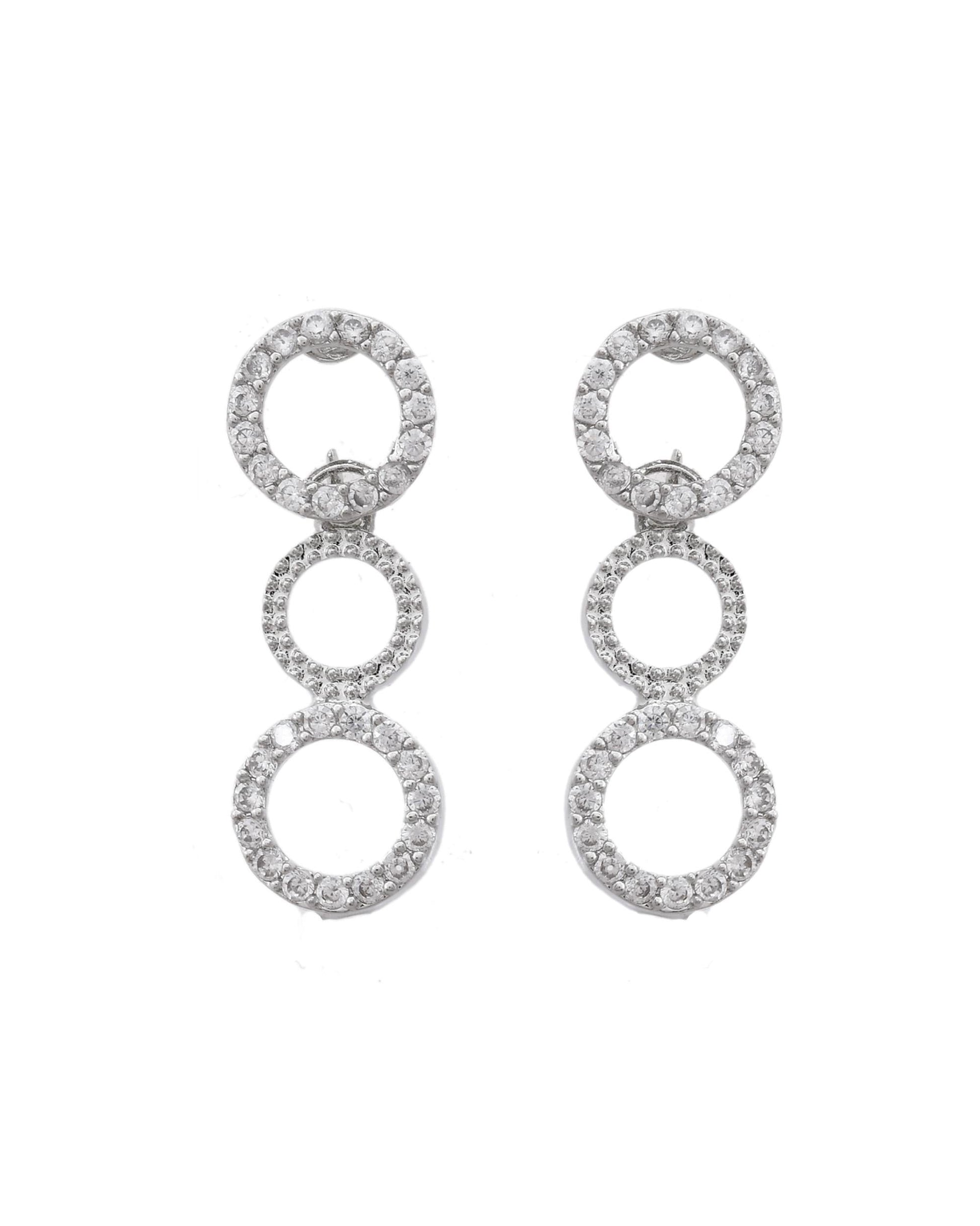 VOJ Silver Plated Ad Stone Studded Round Shaped Necklace And Earrings Set VOJ (Valley Of Jewellery)