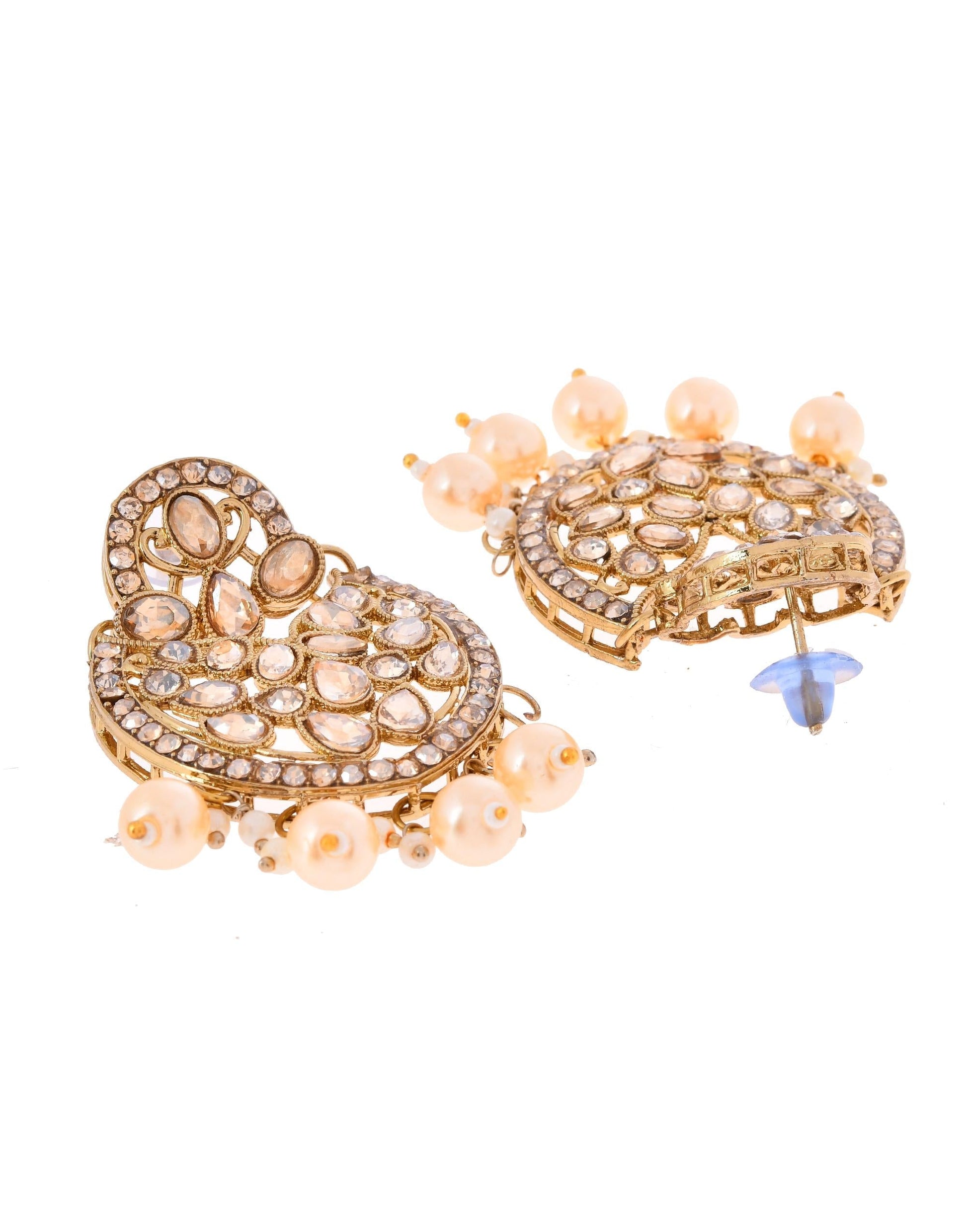 VOJ Gold-Polished Stone Studded Designer Choker With Earrings And Maang Tikka Set 