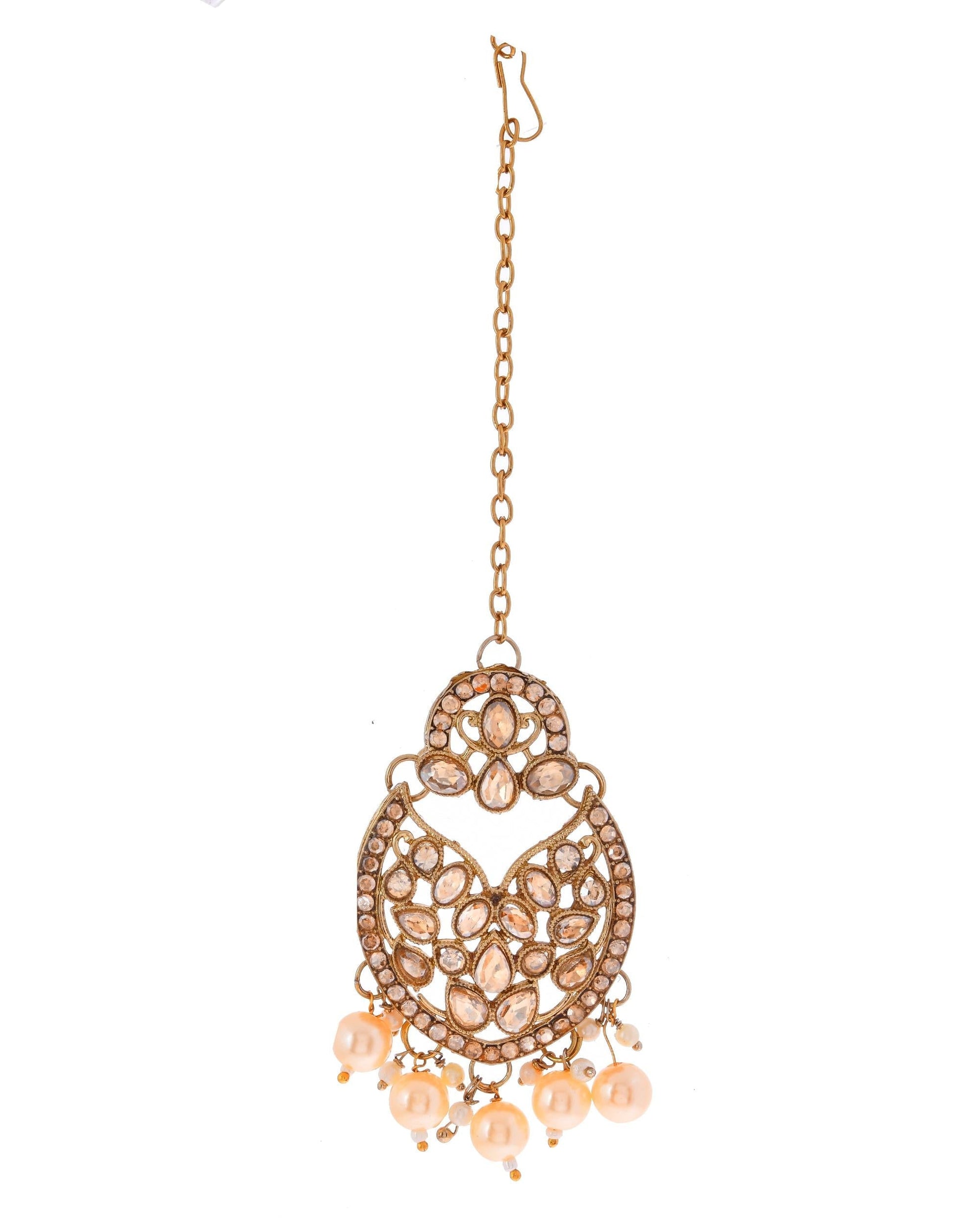 VOJ Gold-Polished Stone Studded Designer Choker With Earrings And Maang Tikka Set 