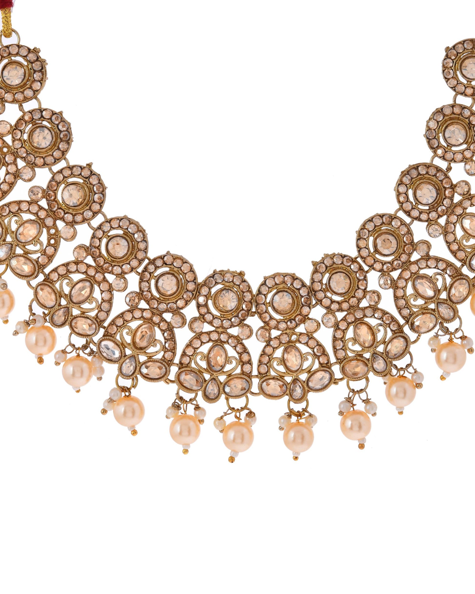 VOJ Gold-Polished Stone Studded Designer Choker With Earrings And Maang Tikka Set 