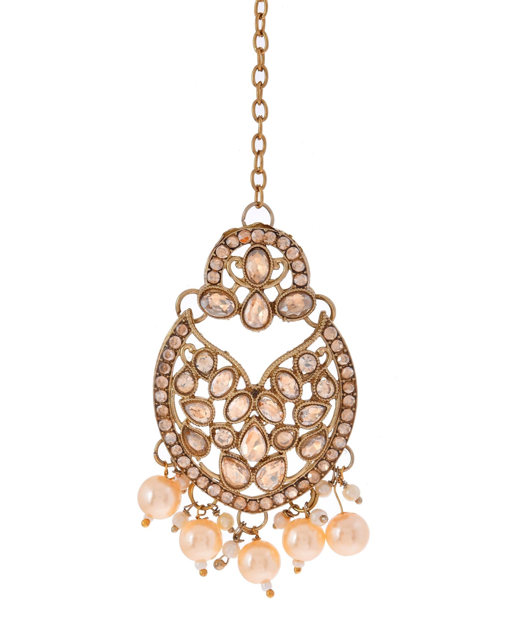 VOJ Gold-Polished Stone Studded Designer Choker With Earrings And Maang Tikka Set 