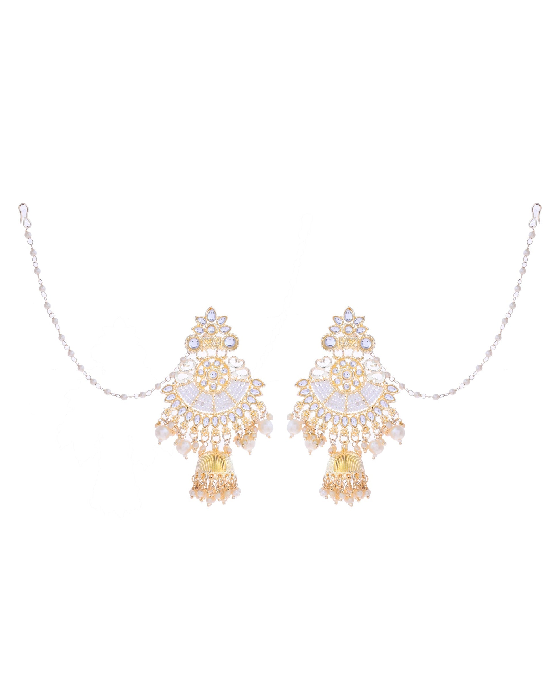 VOJ Gold-Polished Kundan Studded Earrings with Maang Tikka - Swadesiicart
