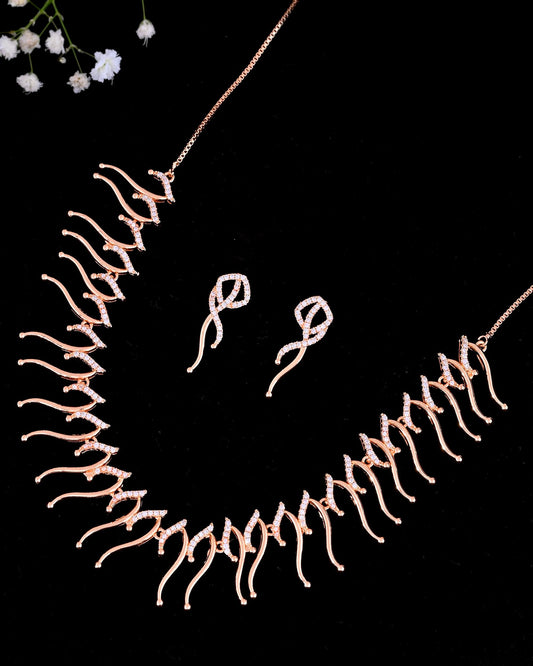 VOJ Ad Stone Studded Designer Gold-Polished Jewellery Set