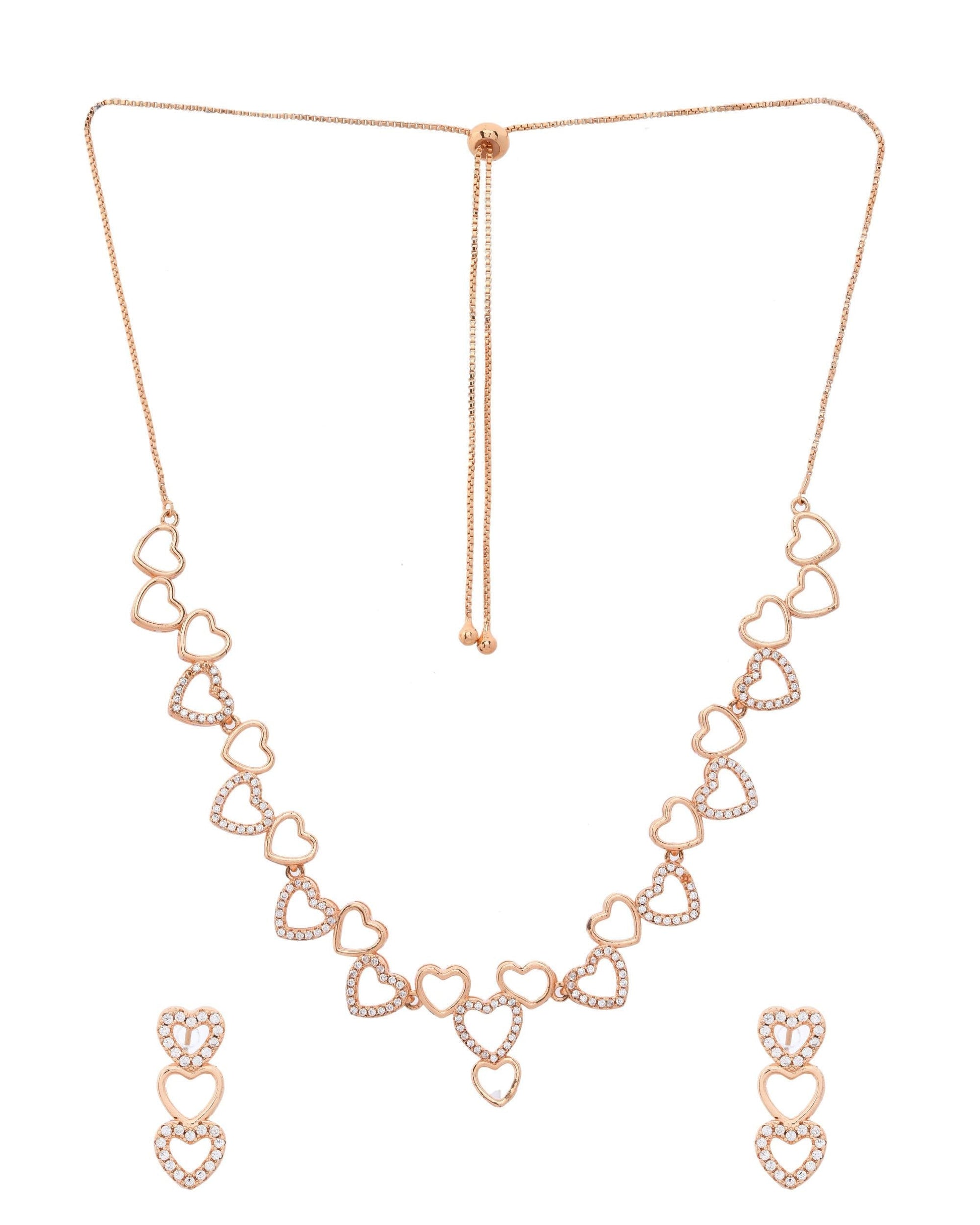VOJ Ad Stone Studded Heart Shaped Designer Gold-Polished Jewellery Set - Swadesiicart