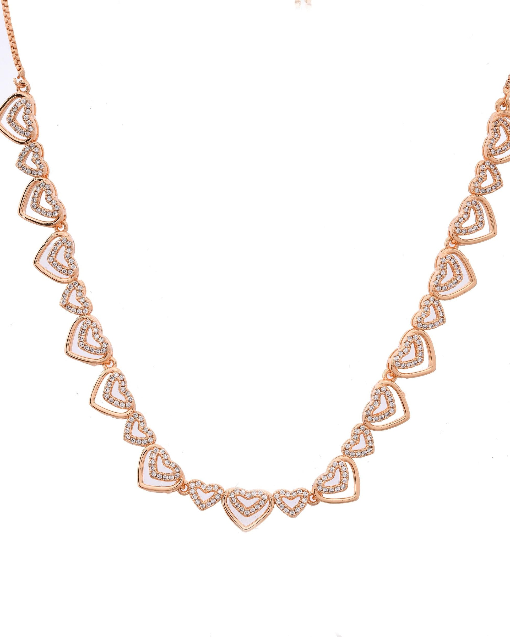 VOJ Gold-Polished Ad Stone Studded Heart Shaped Jewellery Set VOJ (Valley Of Jewellery)