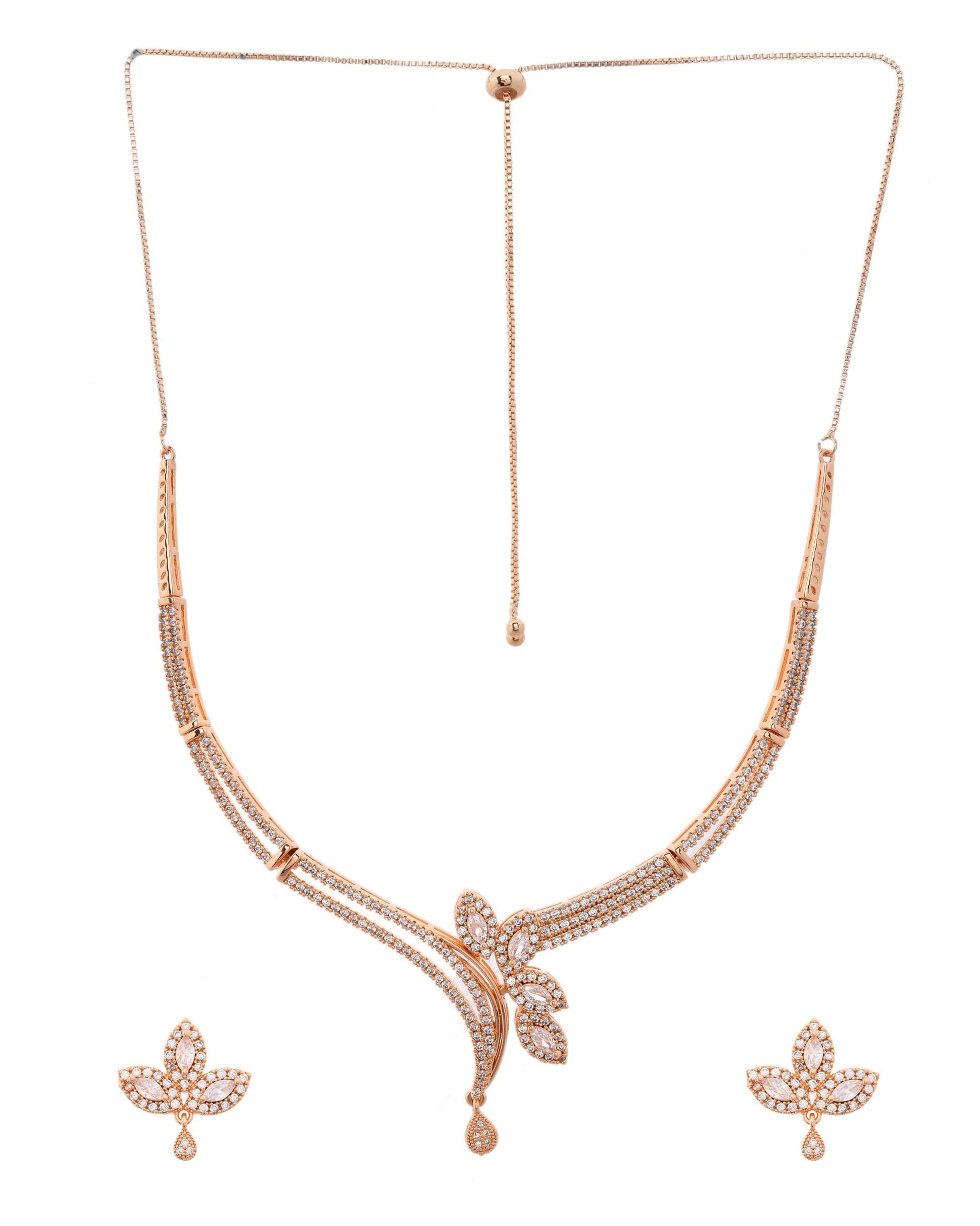 VOJ Gold-Polished Designer Ad Studded Jewellery Set VOJ (Valley Of Jewellery)