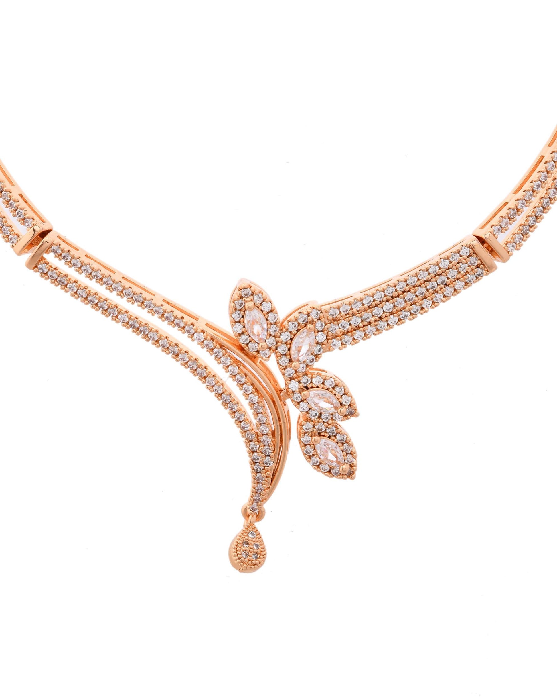 VOJ Gold-Polished Designer Ad Studded Jewellery Set VOJ (Valley Of Jewellery)