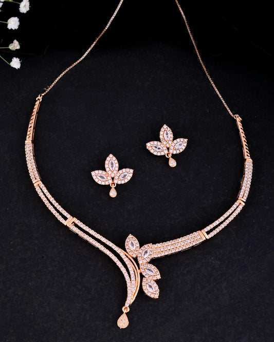 VOJ Gold-Polished Designer Ad Studded Jewellery Set VOJ (Valley Of Jewellery)