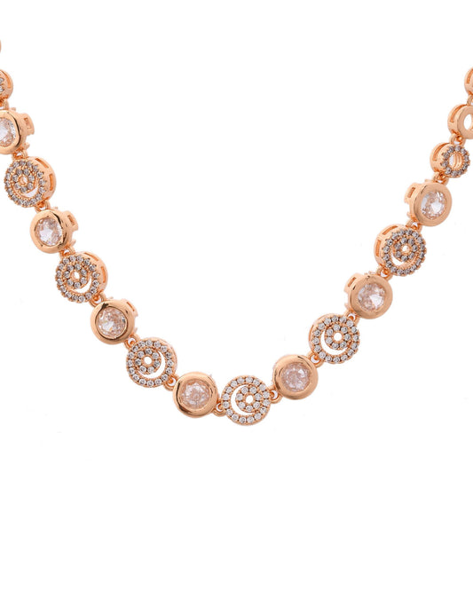 VOJ Gold-Polished Ad Stone Studded Circular Designer Jewellery Set