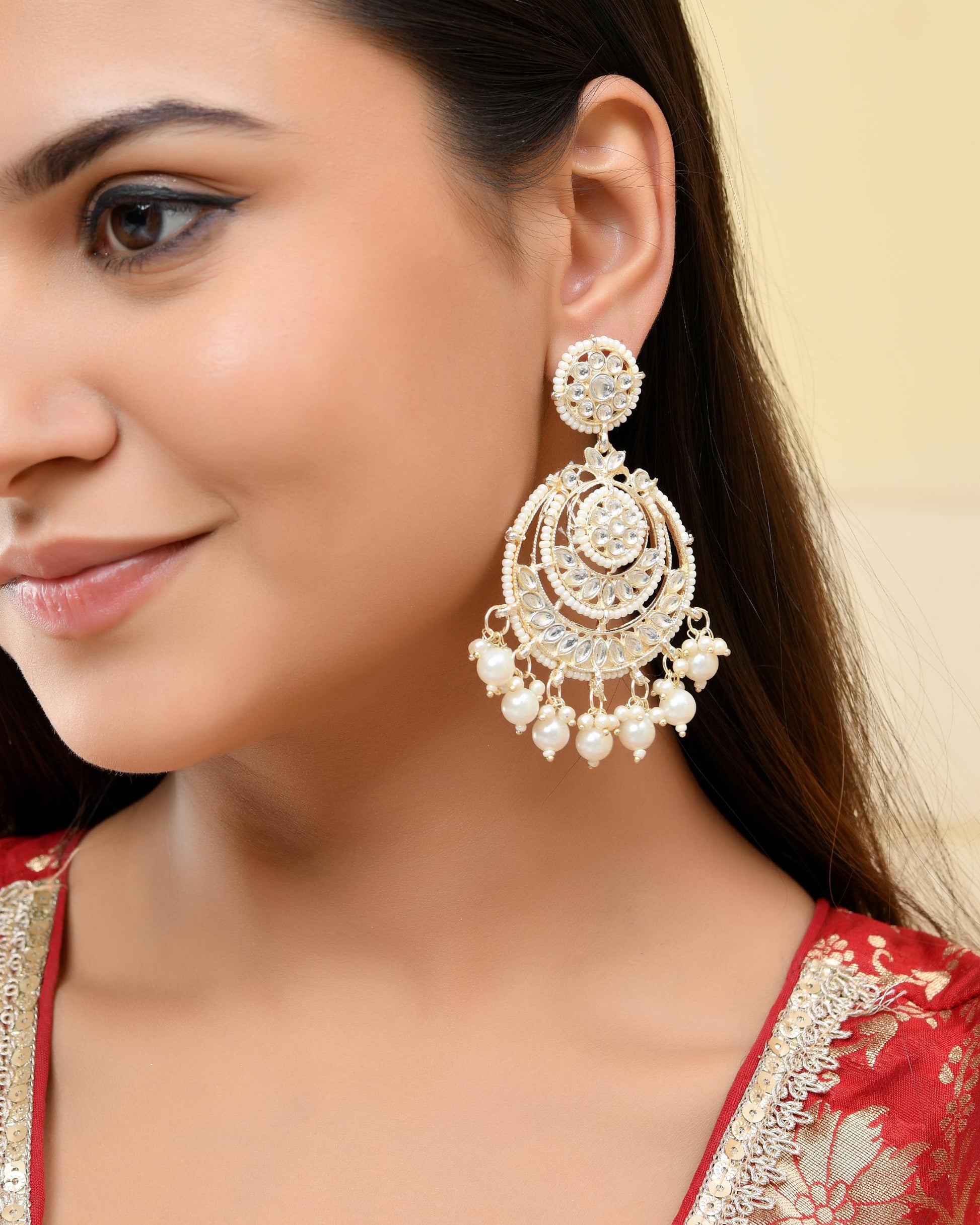 VOJ Gold-Polished Kundan And Pearl Studded Circular Earrings VOJ (Valley Of Jewellery)