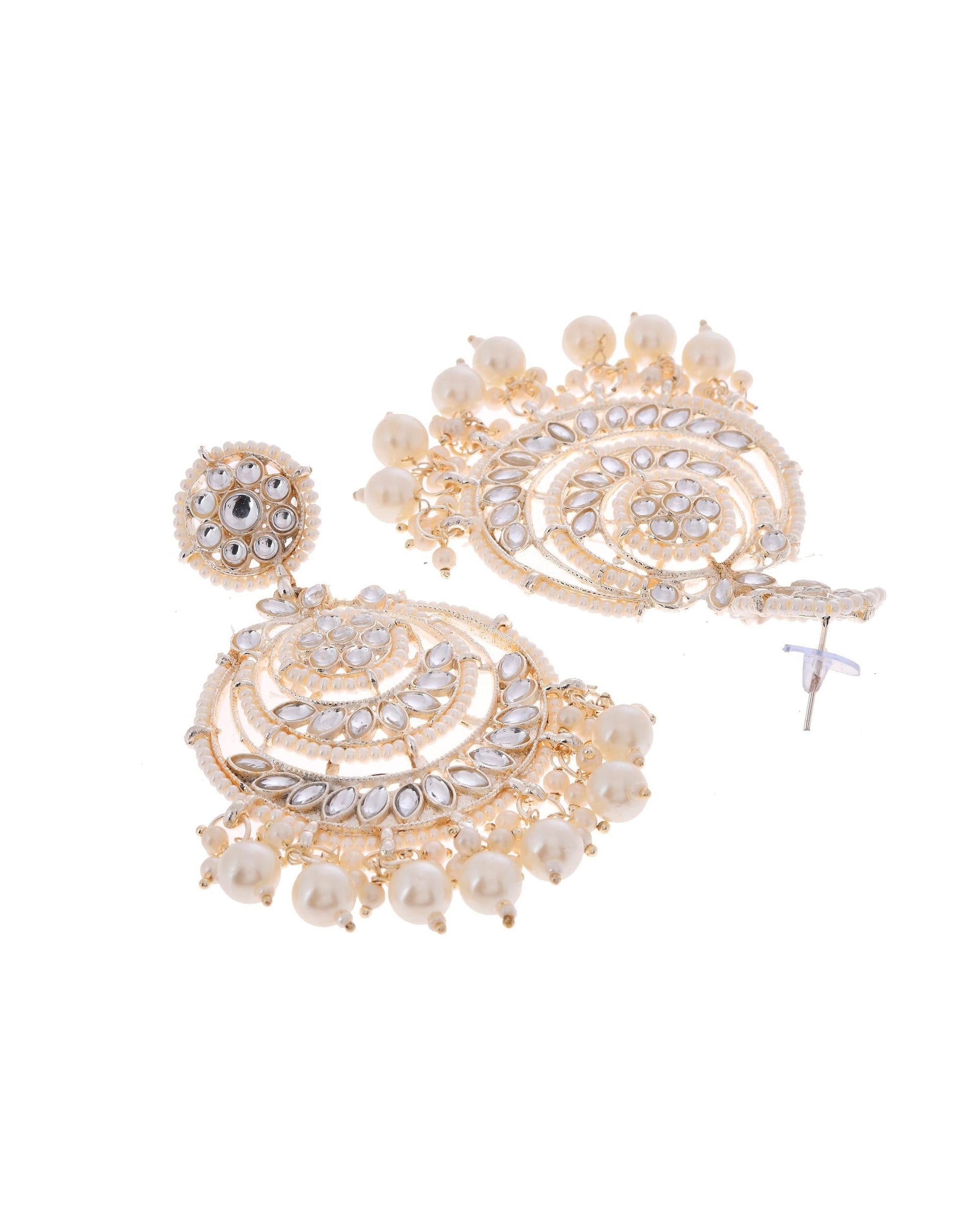 VOJ Gold-Polished Kundan And Pearl Studded Circular Earrings VOJ (Valley Of Jewellery)