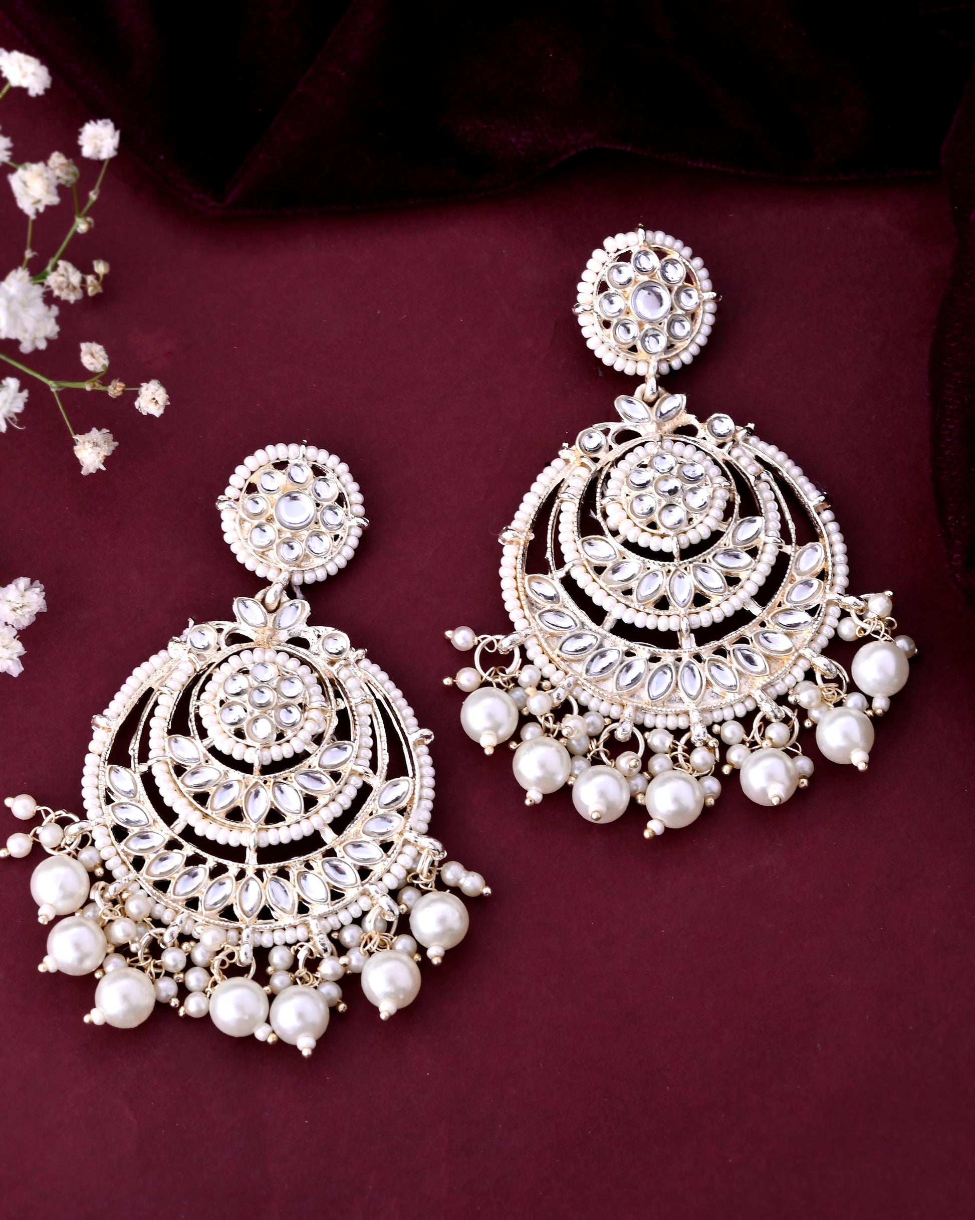 VOJ Gold-Polished Kundan And Pearl Studded Circular Earrings VOJ (Valley Of Jewellery)