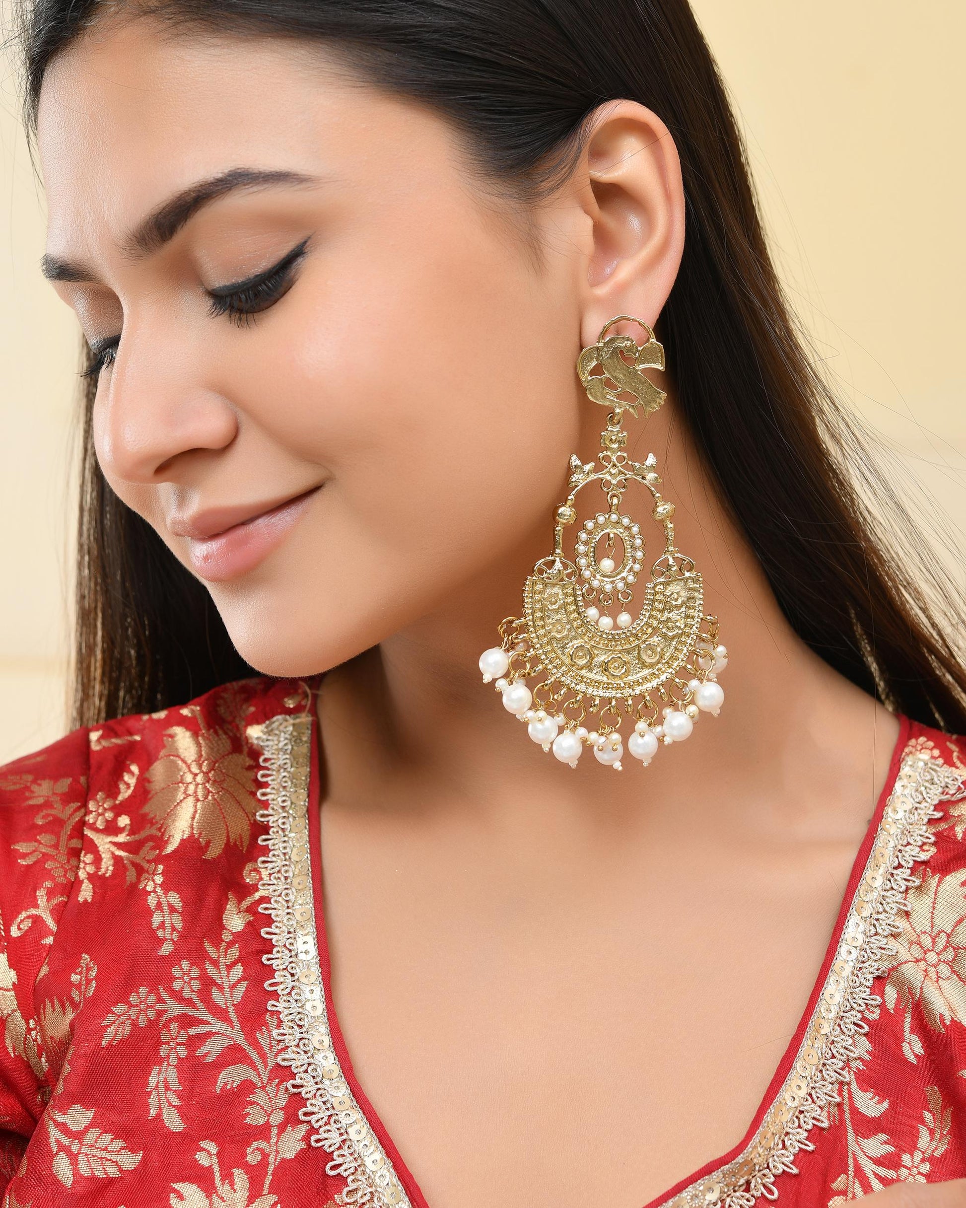 VOJ Copper Plated Designer Long Drop Earrings VOJ (Valley Of Jewellery)