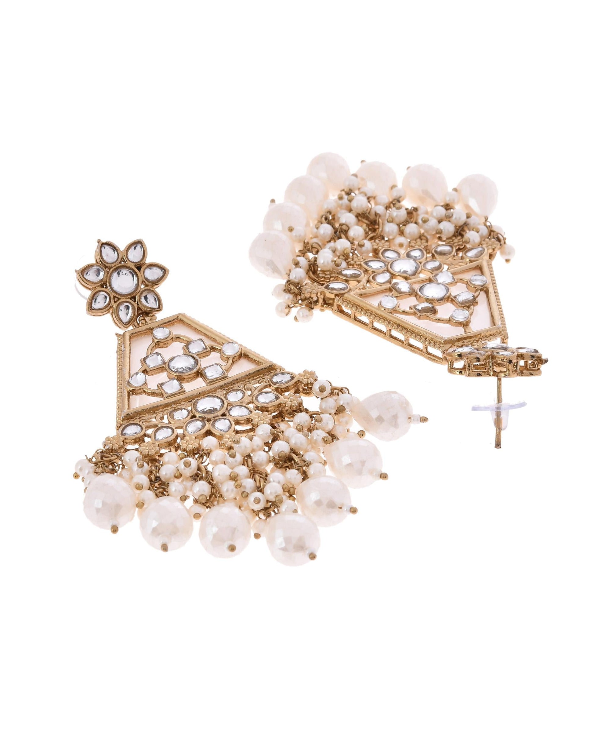 VOJ Gold-Polished Kundan Studded Contemporary Earrings 
