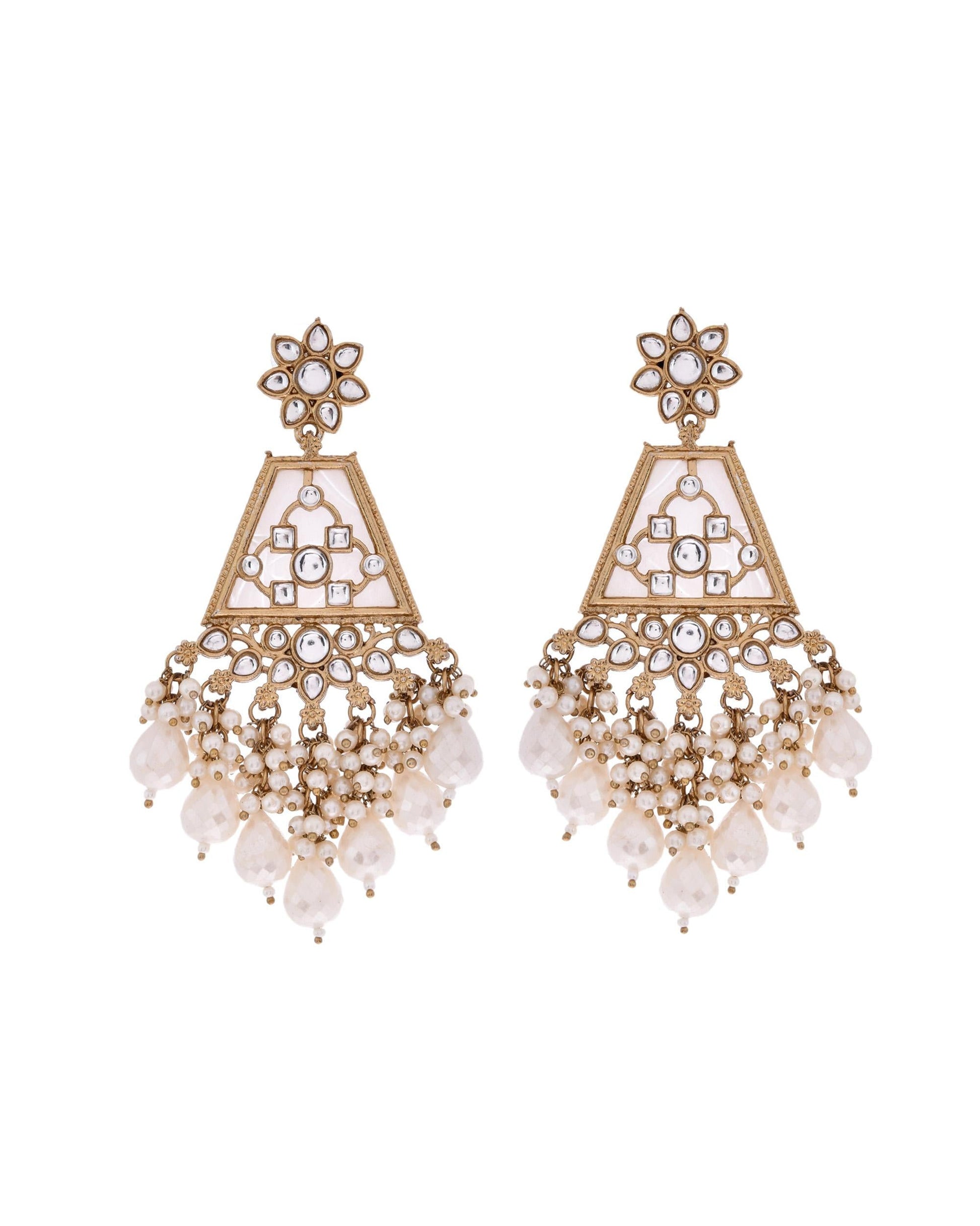 VOJ Gold-Polished Kundan Studded Contemporary Earrings 