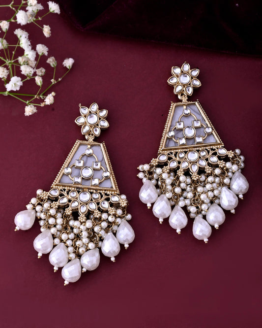 VOJ Gold-Polished Kundan Studded Contemporary Earrings 