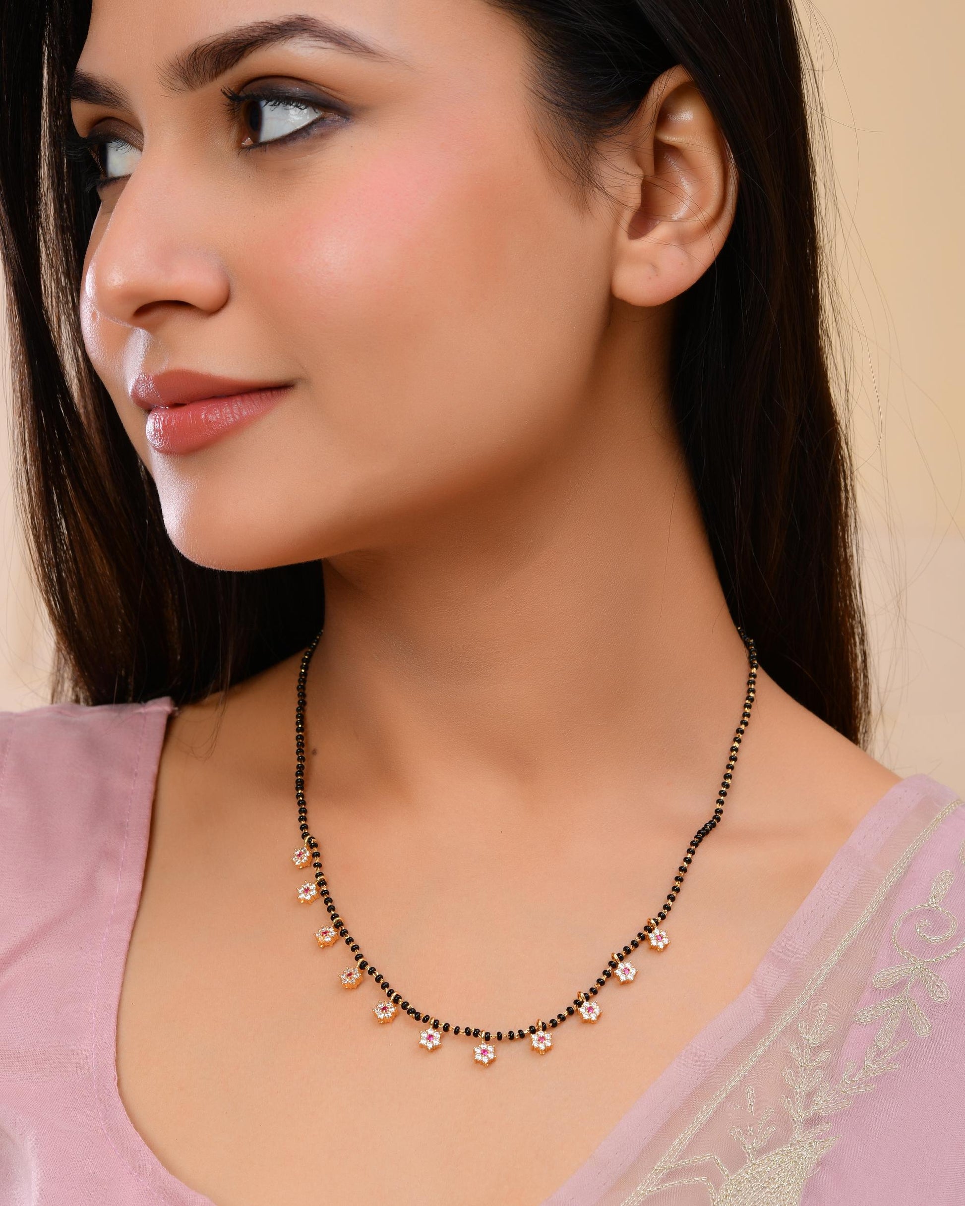 VOJ Gold-Polished Ad Stone Studded Mangalsutra 