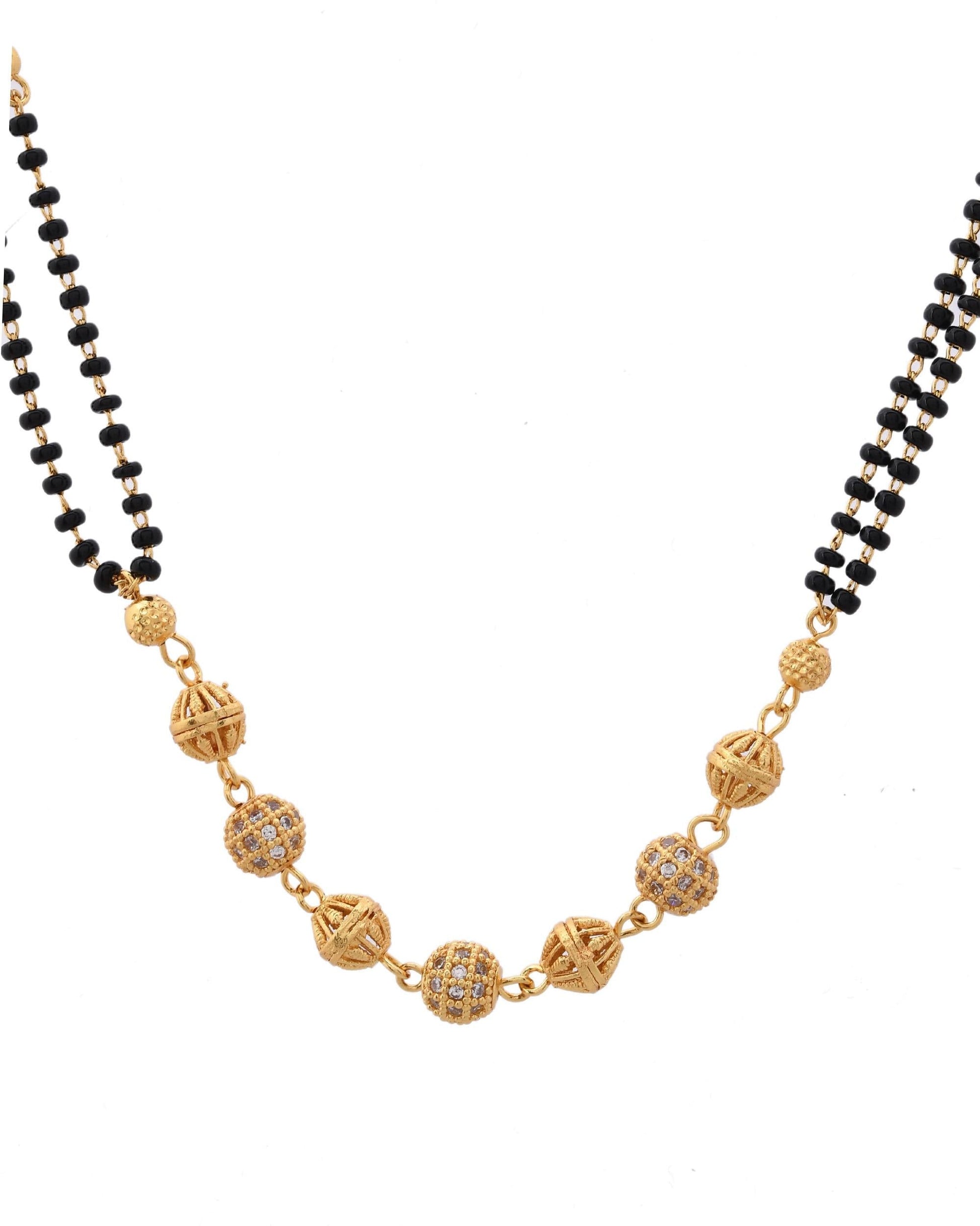 VOJ Gold-Polished Ad Stone Studded Multi Layer Mangalsutra 