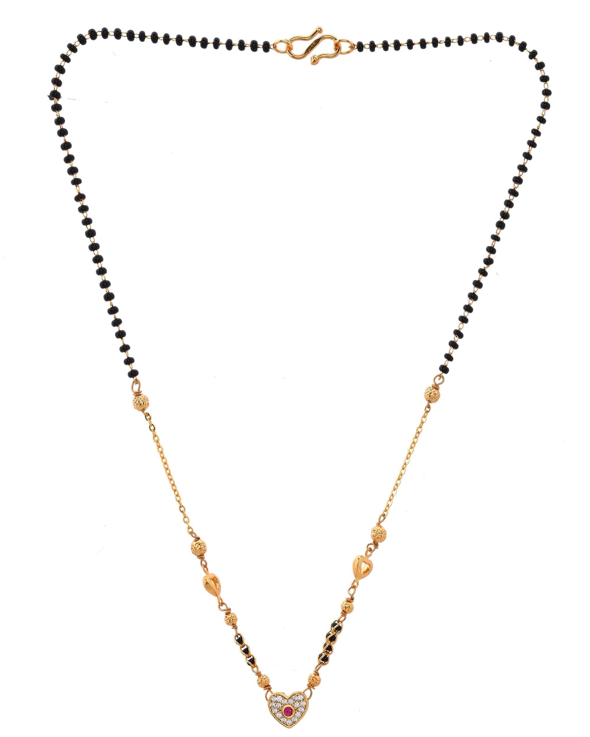 VOJ Gold-Polished Ad Studded Heart Shaped Mangalsutra 