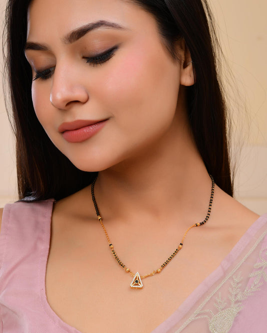 VOJ Gold-Polished Ad Studded Geometrical Shaped Mangalsutra 