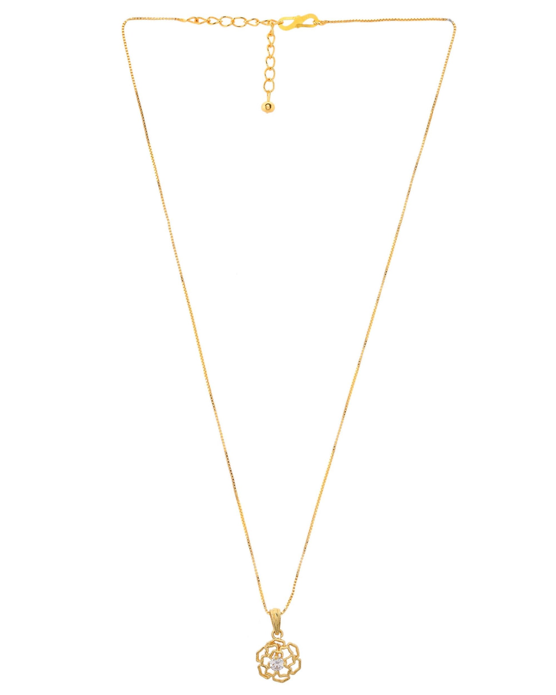 VOJ Gold-Polished Flower Shaped Ad Studded Pendant With Chain  Grab2Buy VOJ Grab2Buy