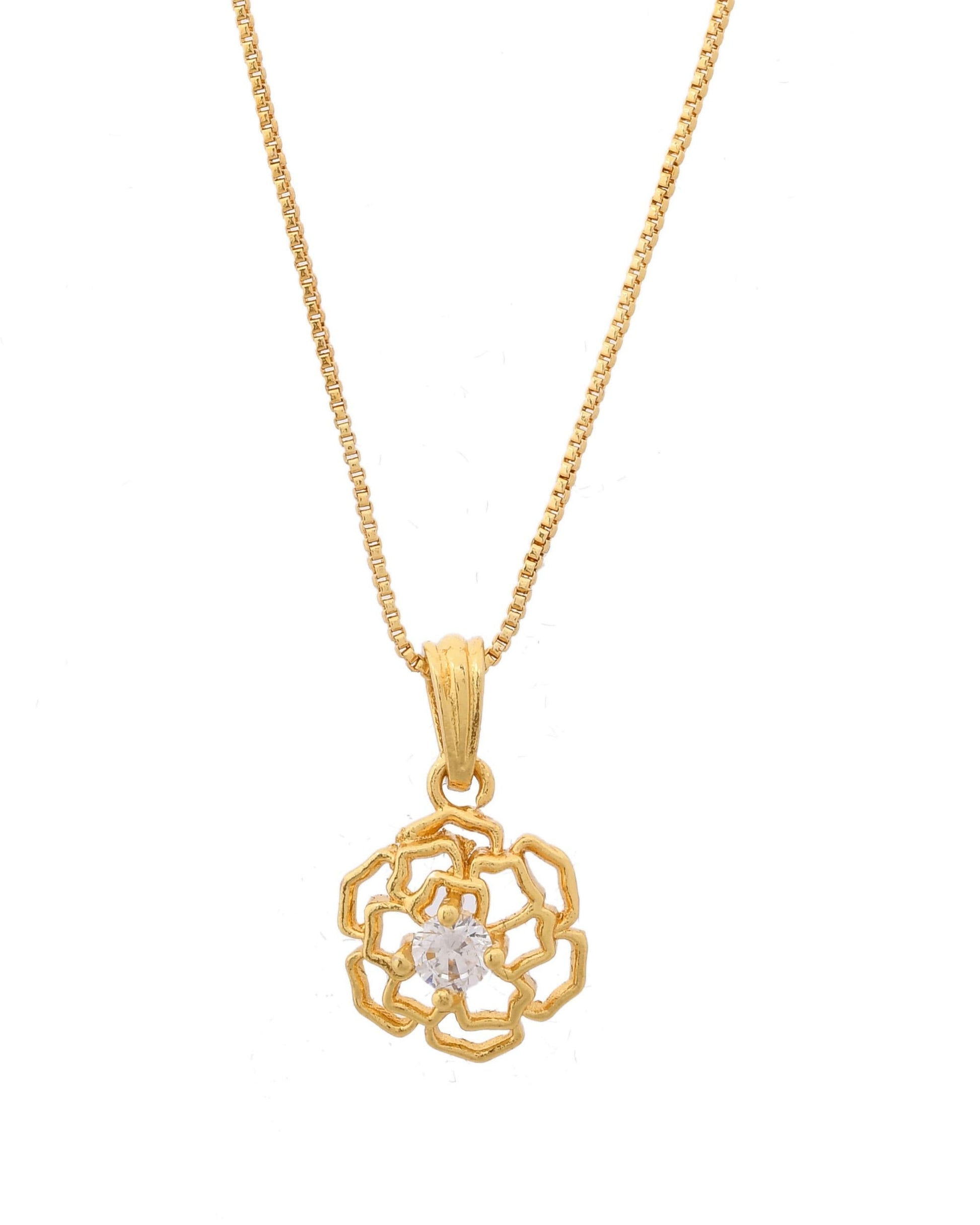 VOJ Gold-Polished Flower Shaped Ad Studded Pendant With Chain  Grab2Buy VOJ Grab2Buy