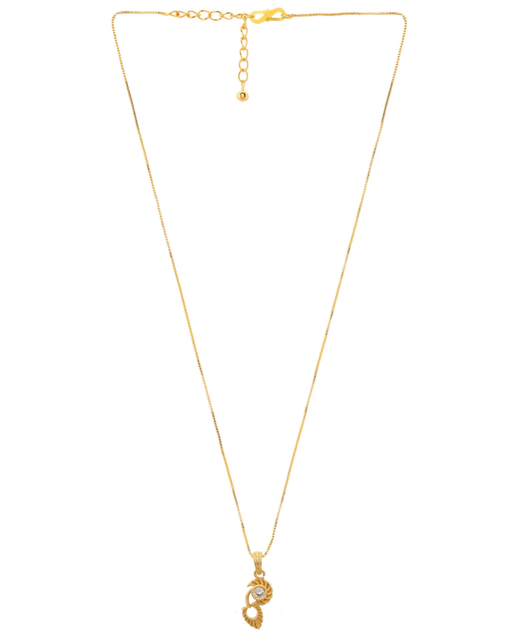 VOJ Gold-Polished Designer Ad Studded Pendant With Chain VOJ (Valley Of Jewellery)