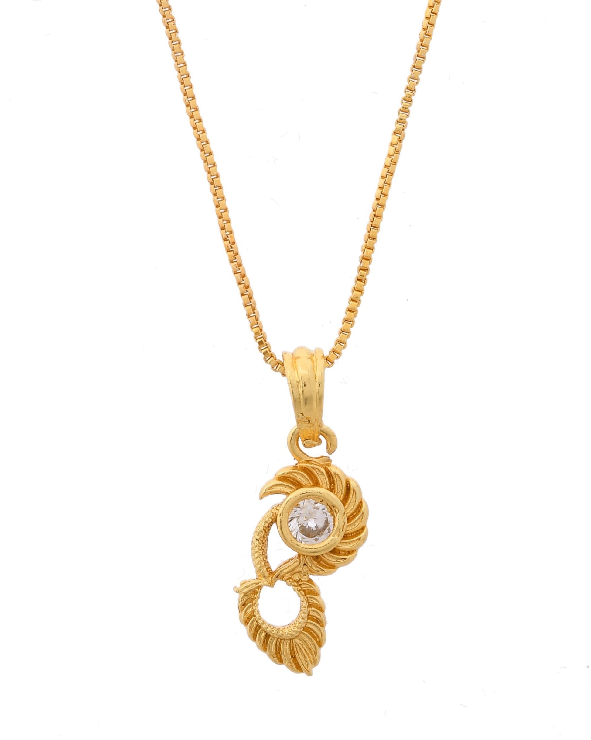 VOJ Gold-Polished Designer Ad Studded Pendant With Chain VOJ (Valley Of Jewellery)