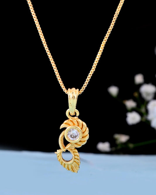 VOJ Gold-Polished Designer Ad Studded Pendant With Chain VOJ (Valley Of Jewellery)