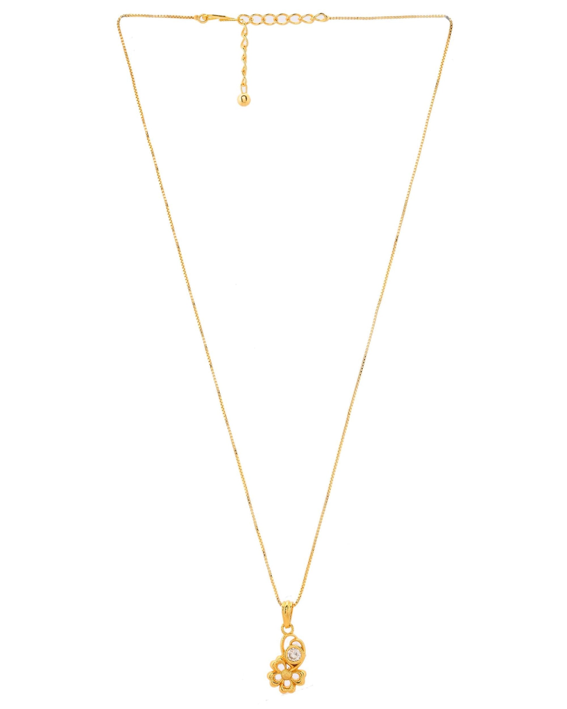 VOJ Gold-Polished Flower Shaped Ad Studded Pendant With Chain  Grab2Buy VOJ Grab2Buy