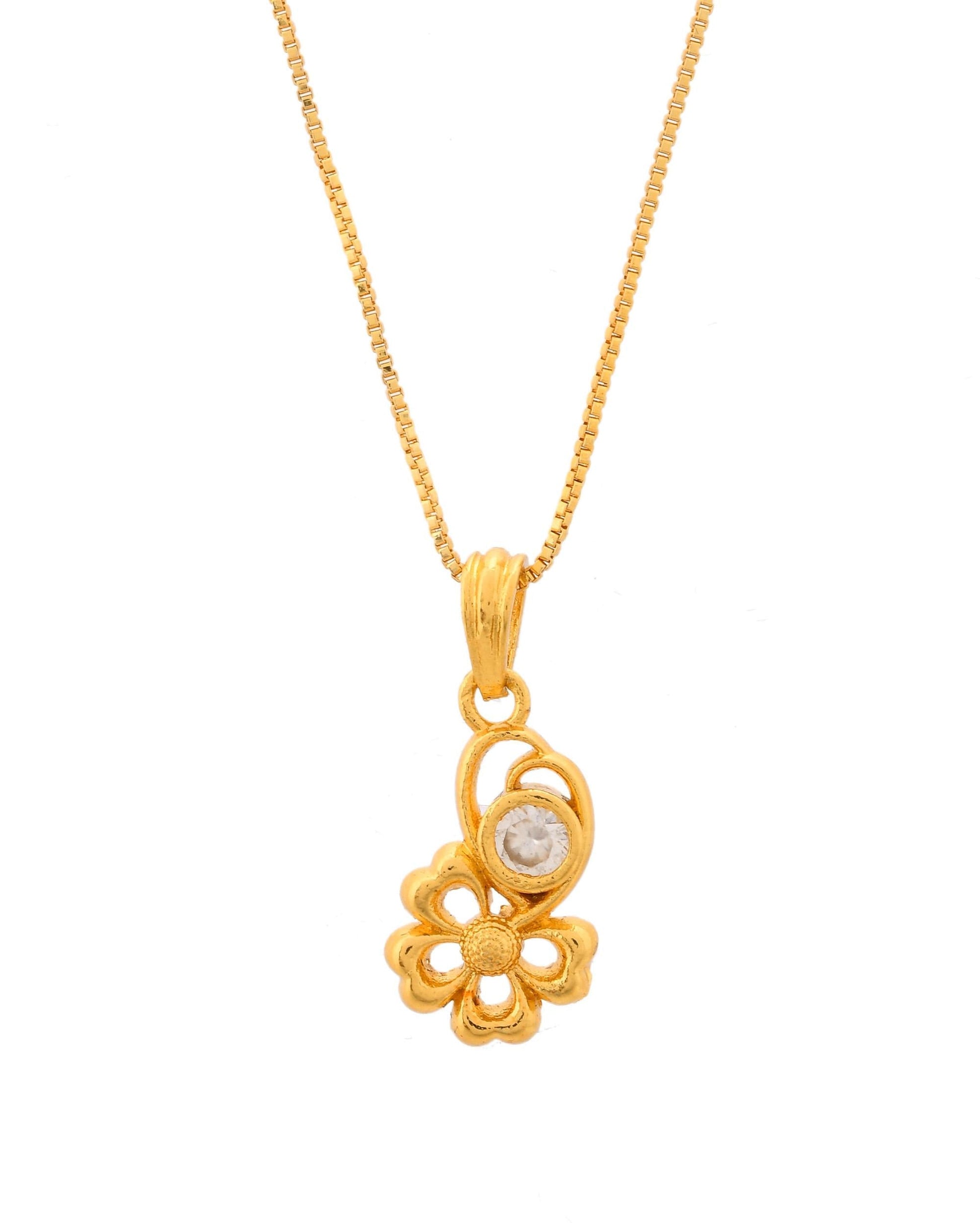 VOJ Gold-Polished Flower Shaped Ad Studded Pendant With Chain  Grab2Buy VOJ Grab2Buy